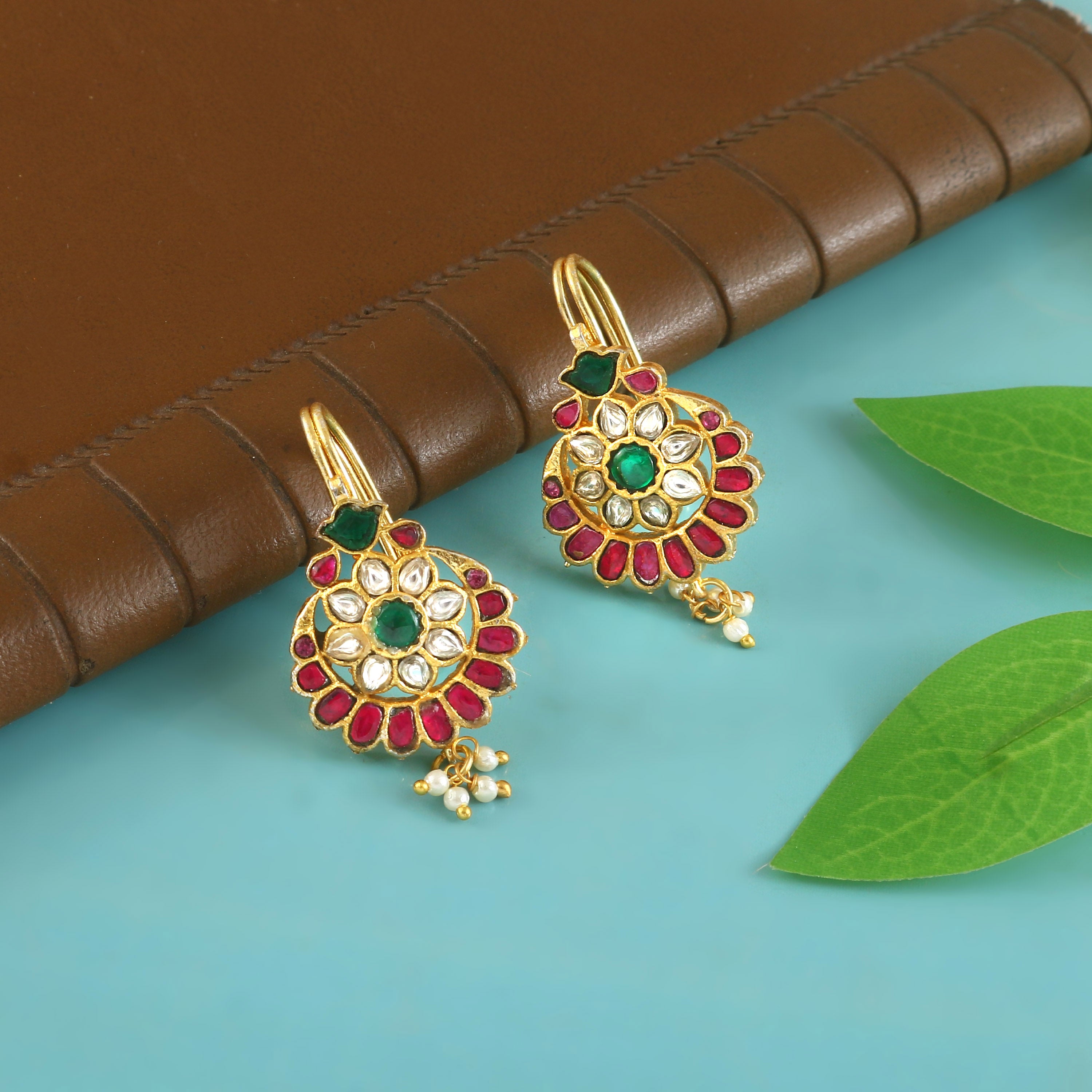 BER-103 - Jadau Kundan Bugadi Earring with Emerald
