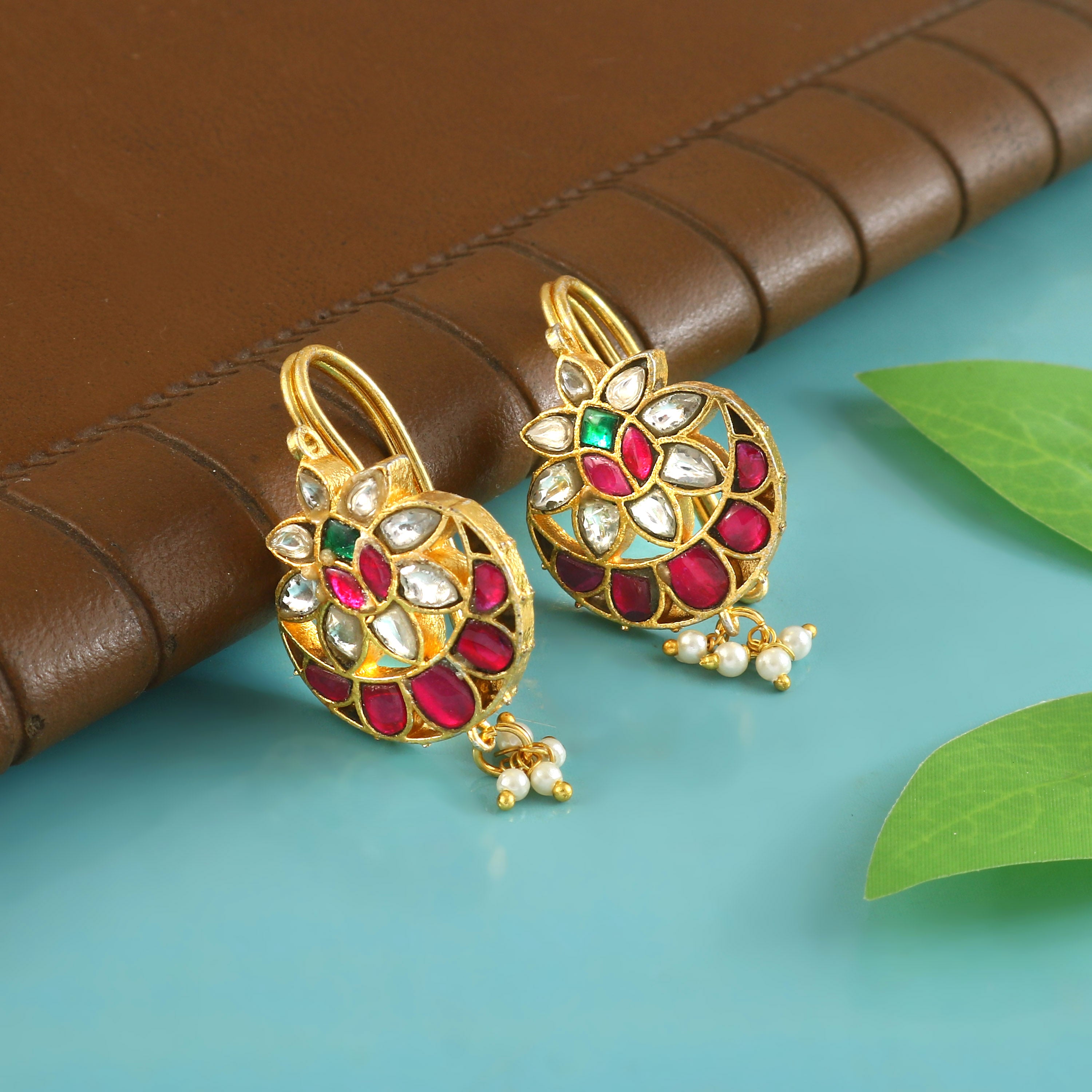 BER-105 - Jadau Kundan Bugadi Earring with Emerald