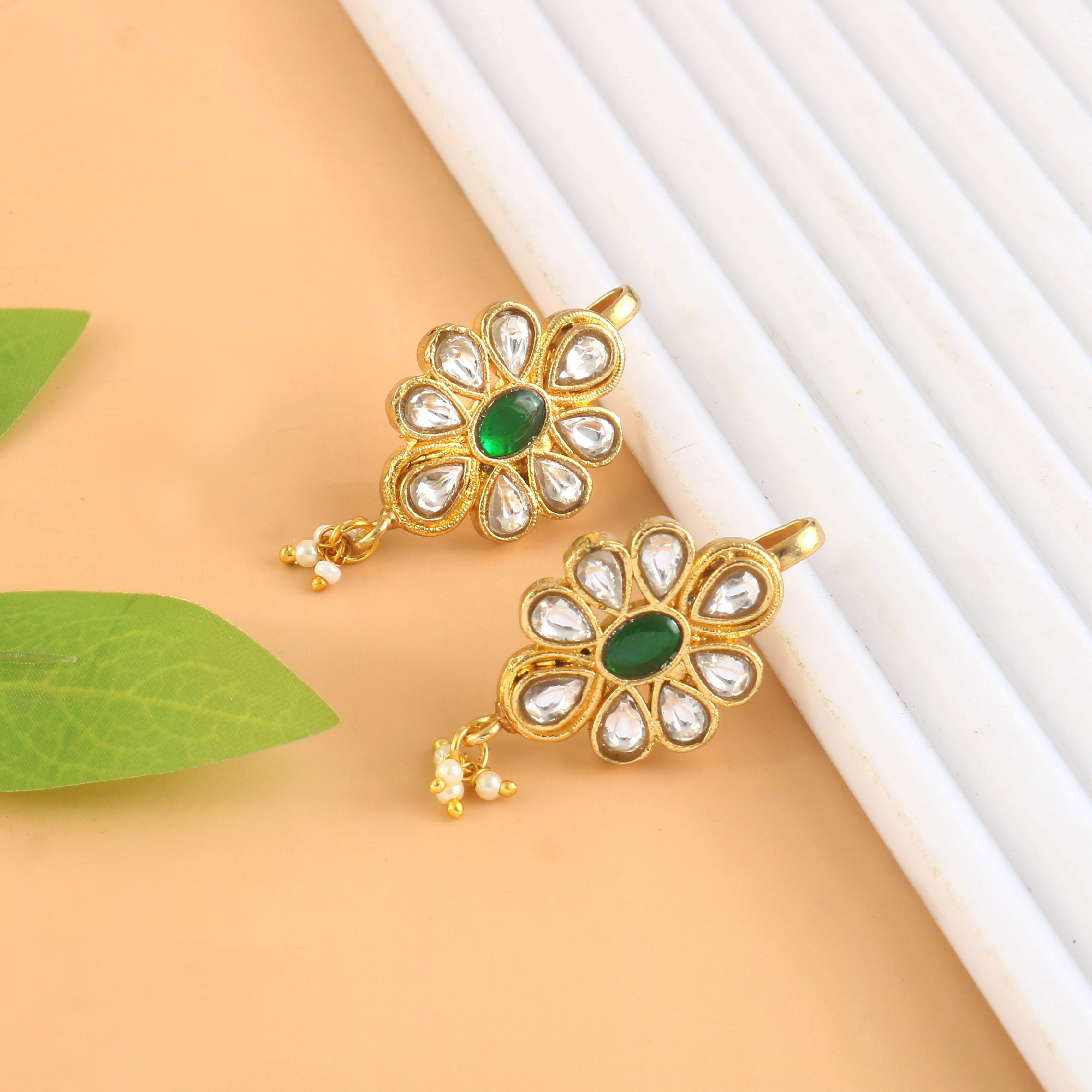 BER-107 - Jadau Kundan Bugadi Earring with Emerald