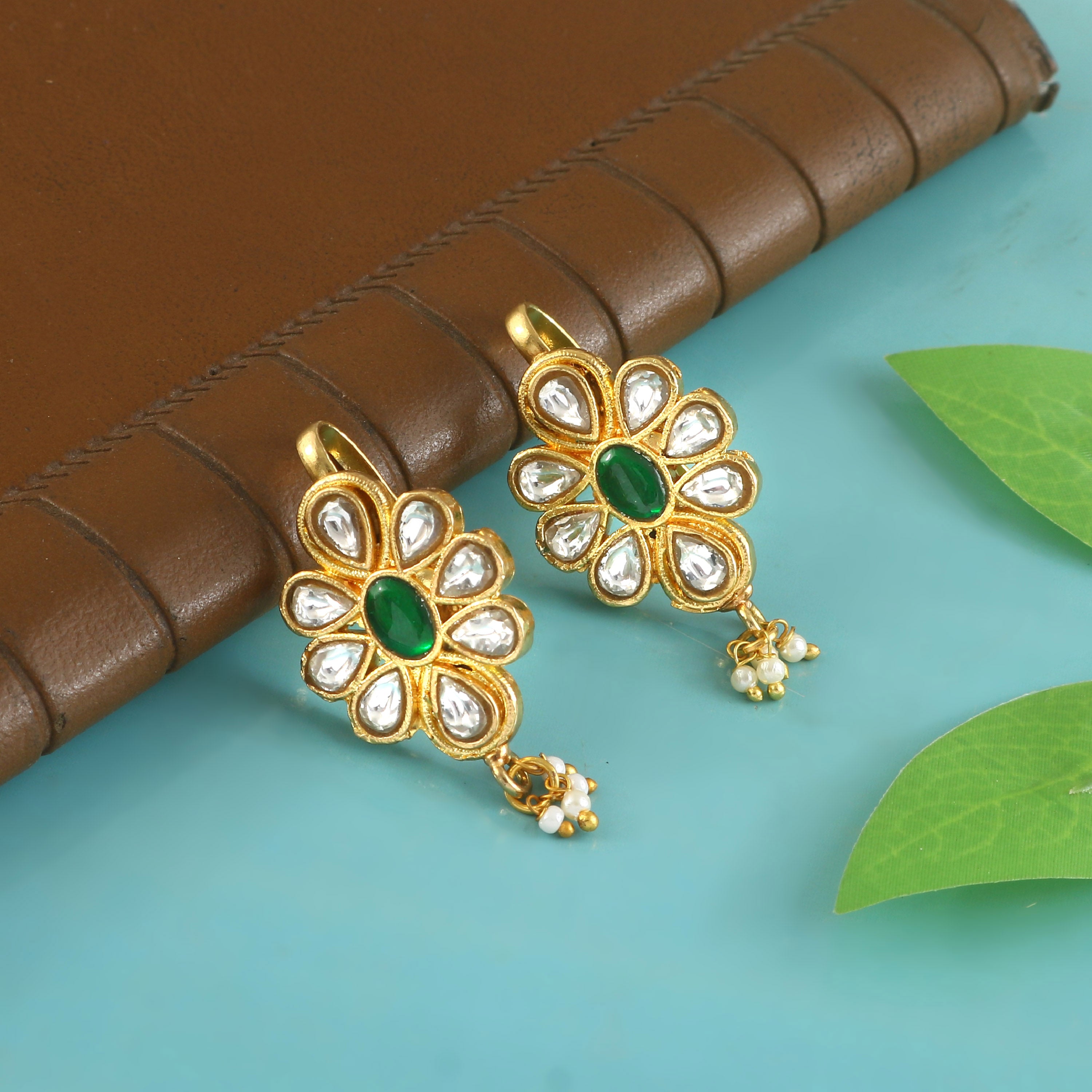 BER-107 - Jadau Kundan Bugadi Earring with Emerald