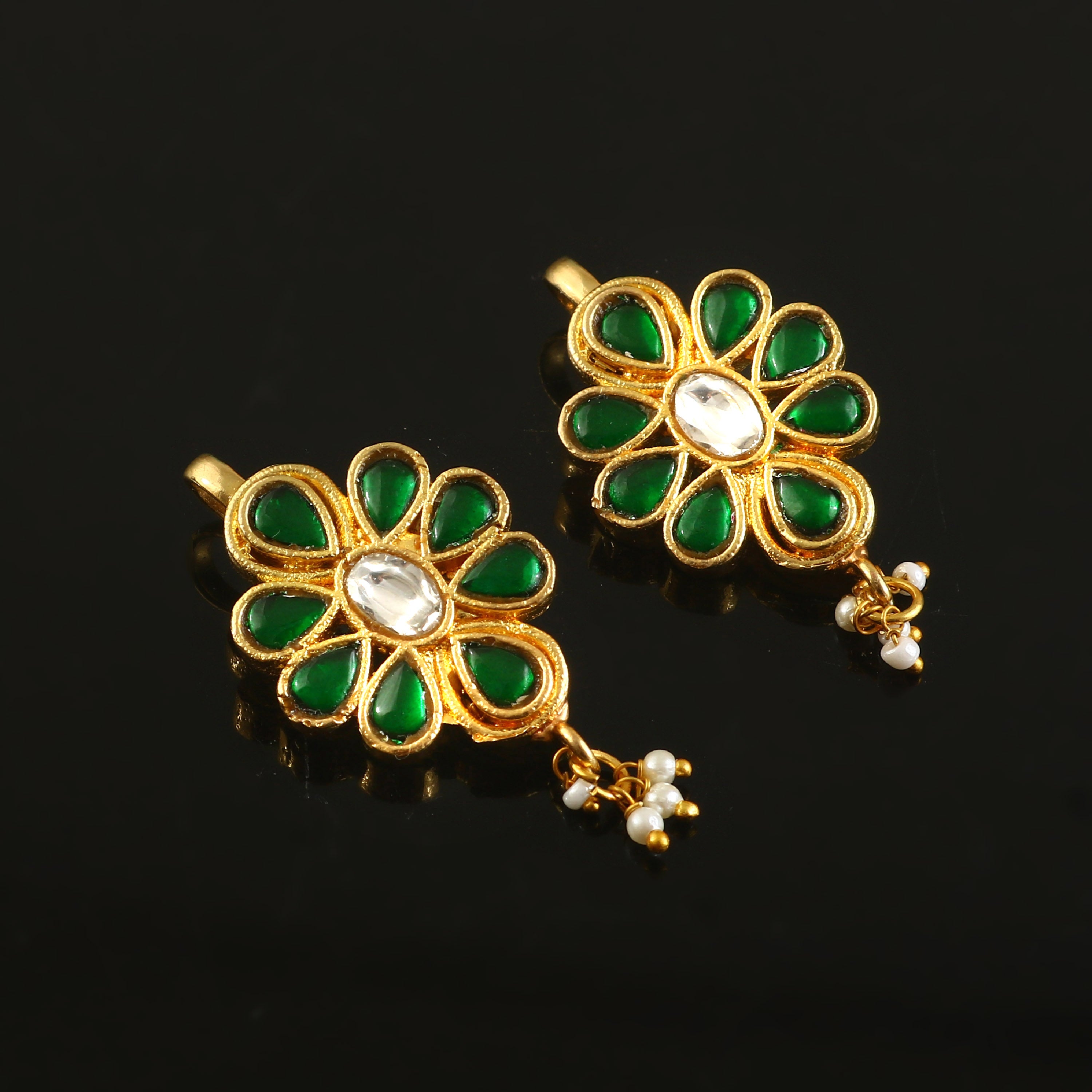 BER-110 - Jadau Kundan Bugadi Earring with Emerald