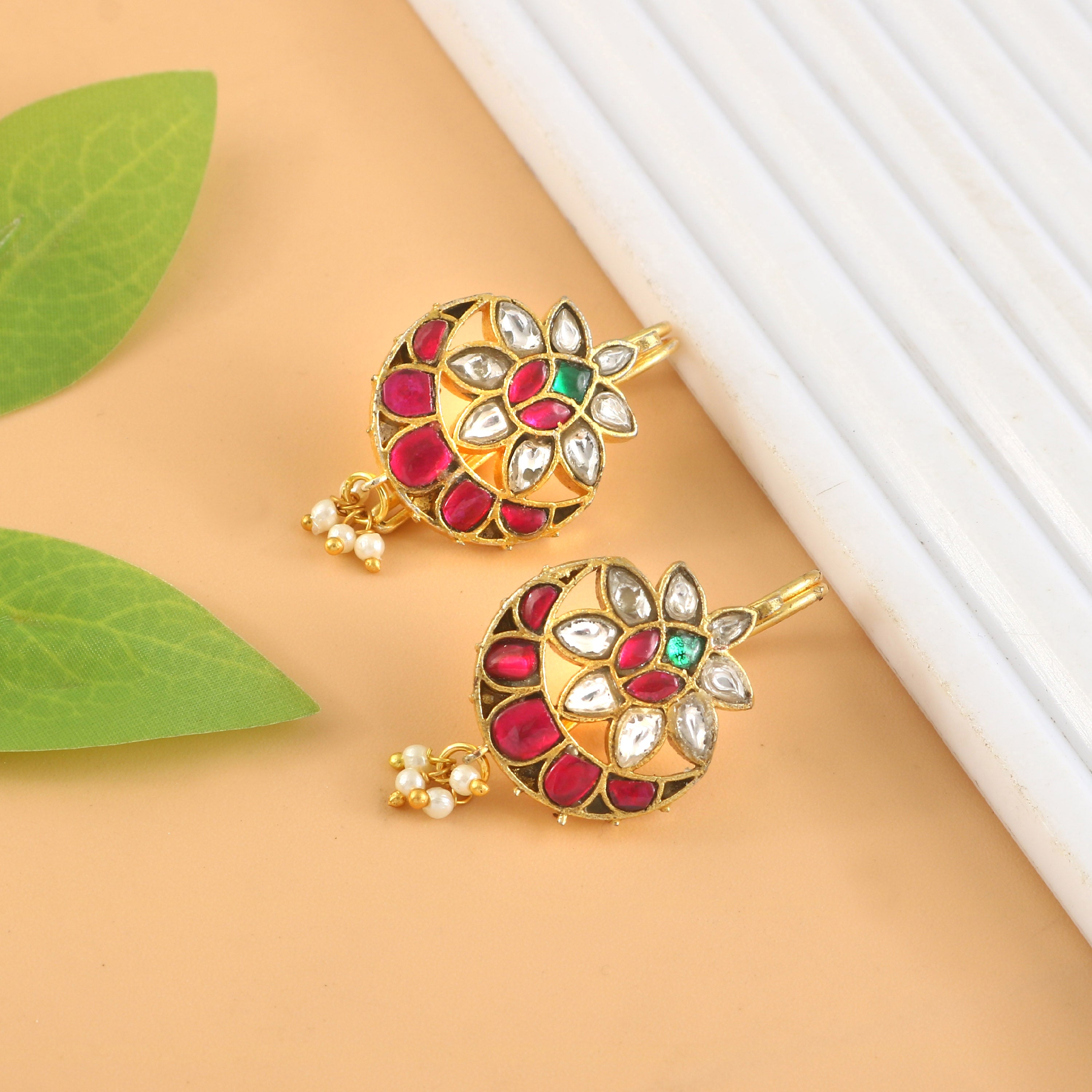BER-112 - Jadau Kundan Bugadi Earring with Emerald