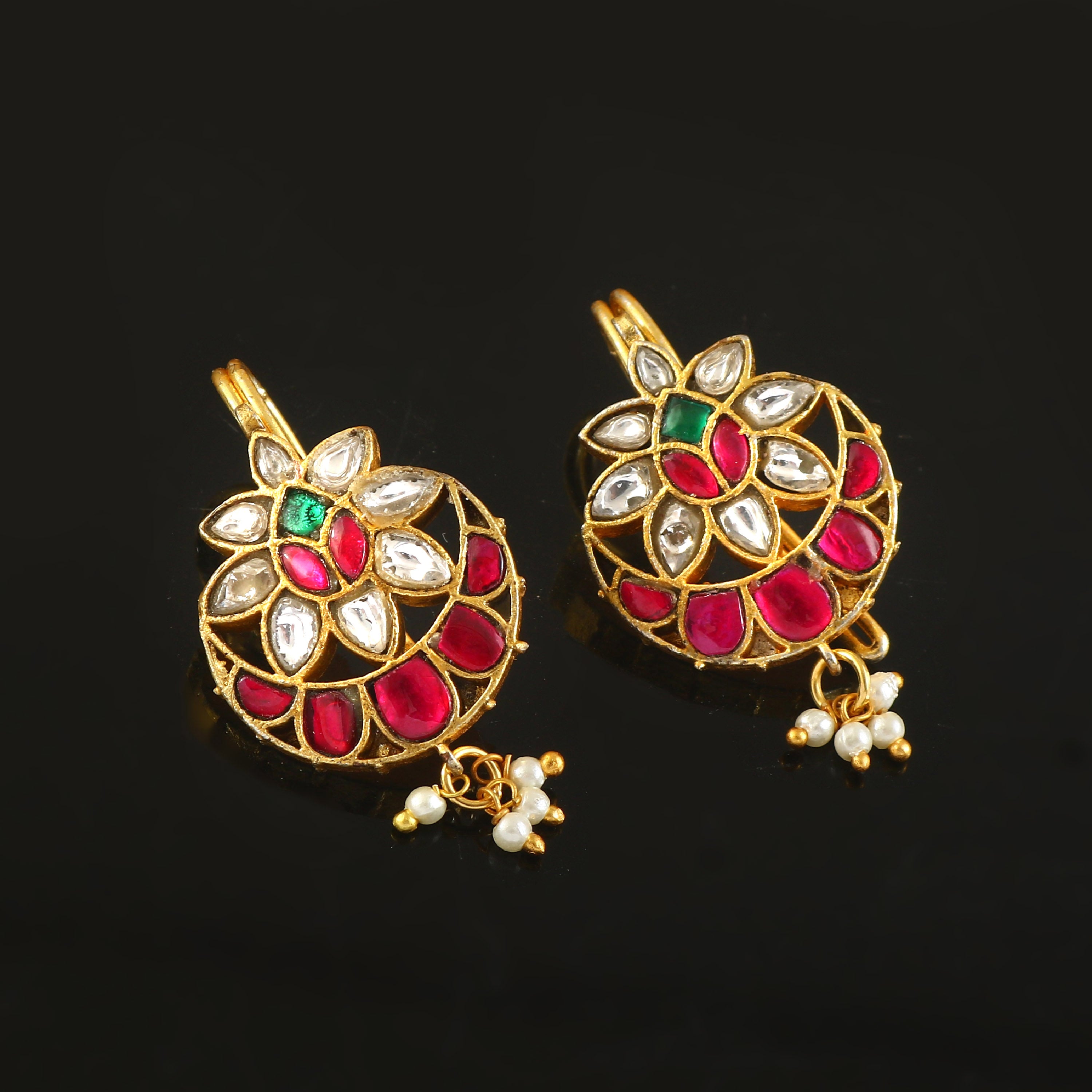 BER-112 - Jadau Kundan Bugadi Earring with Emerald
