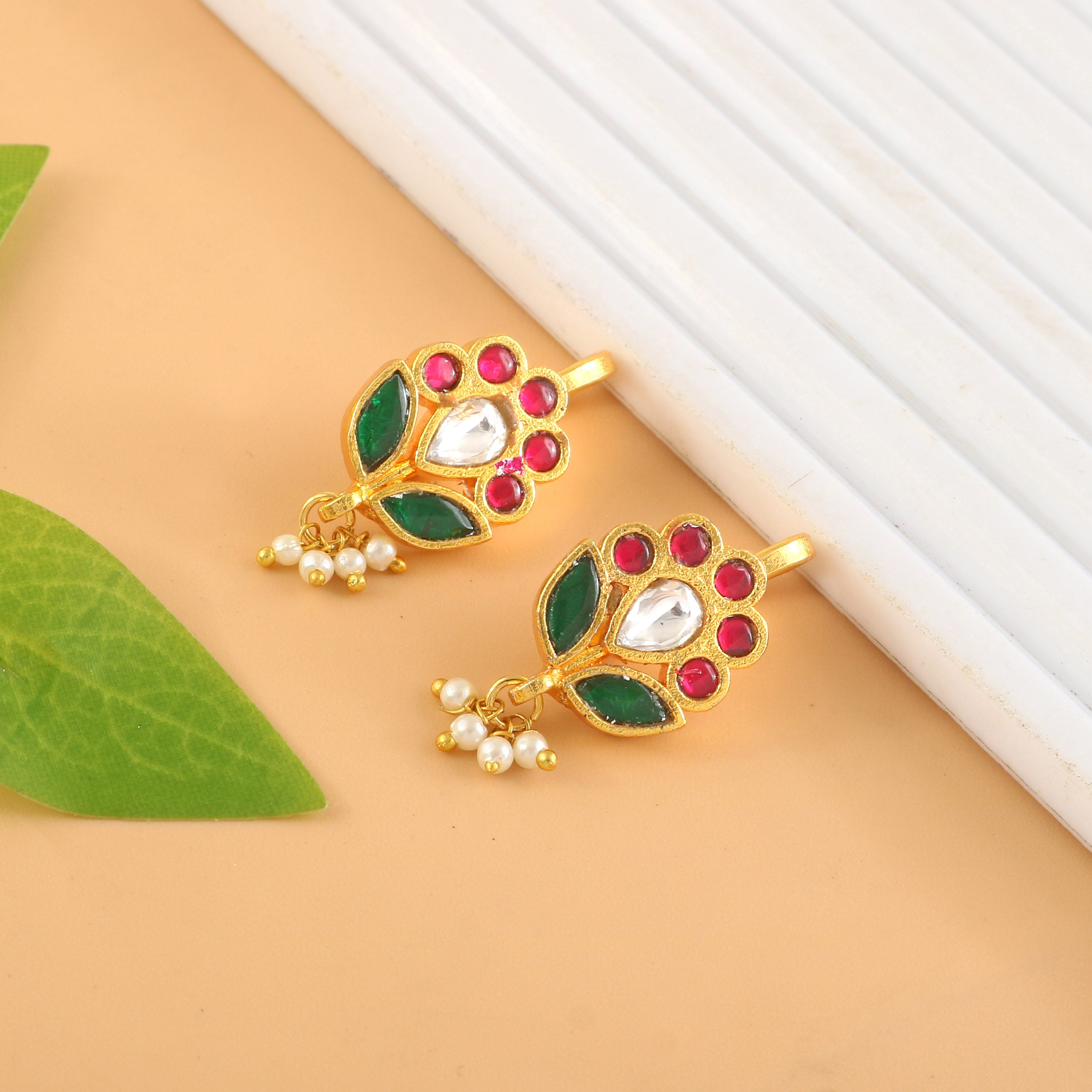 BER-113 - Jadau Kundan Bugadi Earring with Emerald