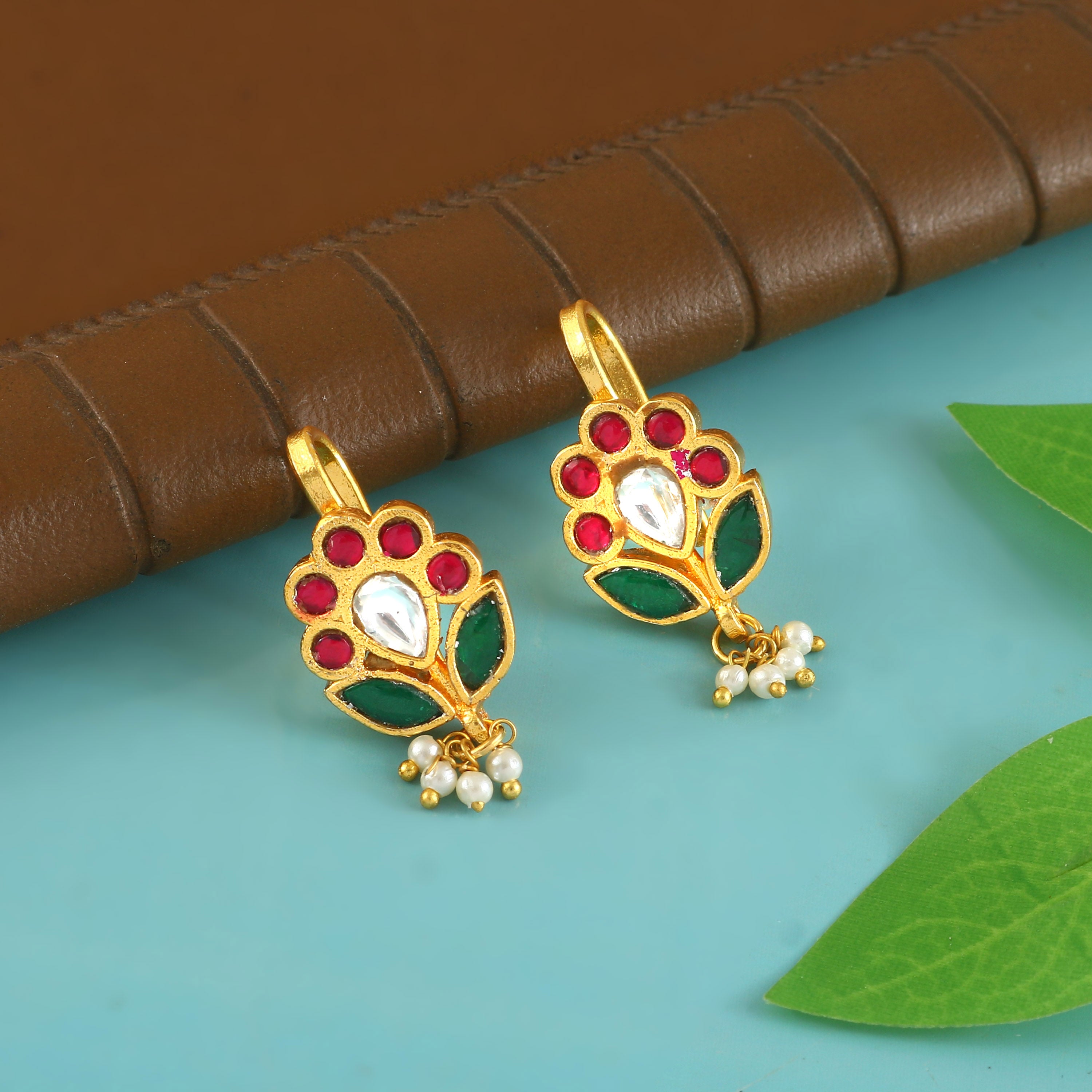 BER-113 - Jadau Kundan Bugadi Earring with Emerald