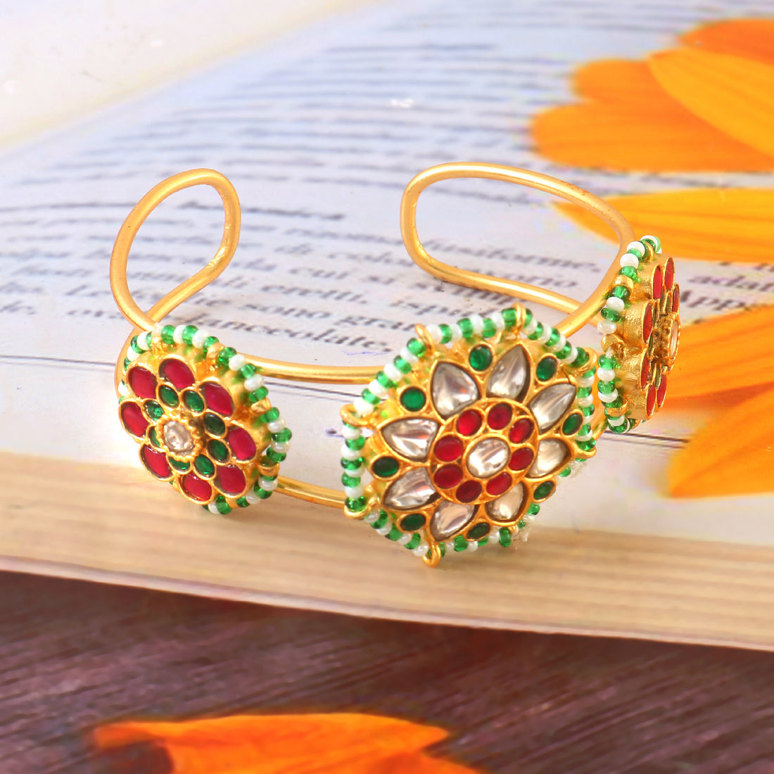 Pearl Floral Jadau Kundan Bangle