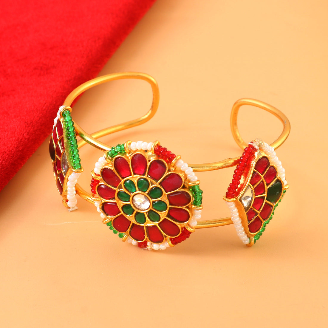 Traditional Bridal Kundan Bangles in Gold with Clear Stone Accents