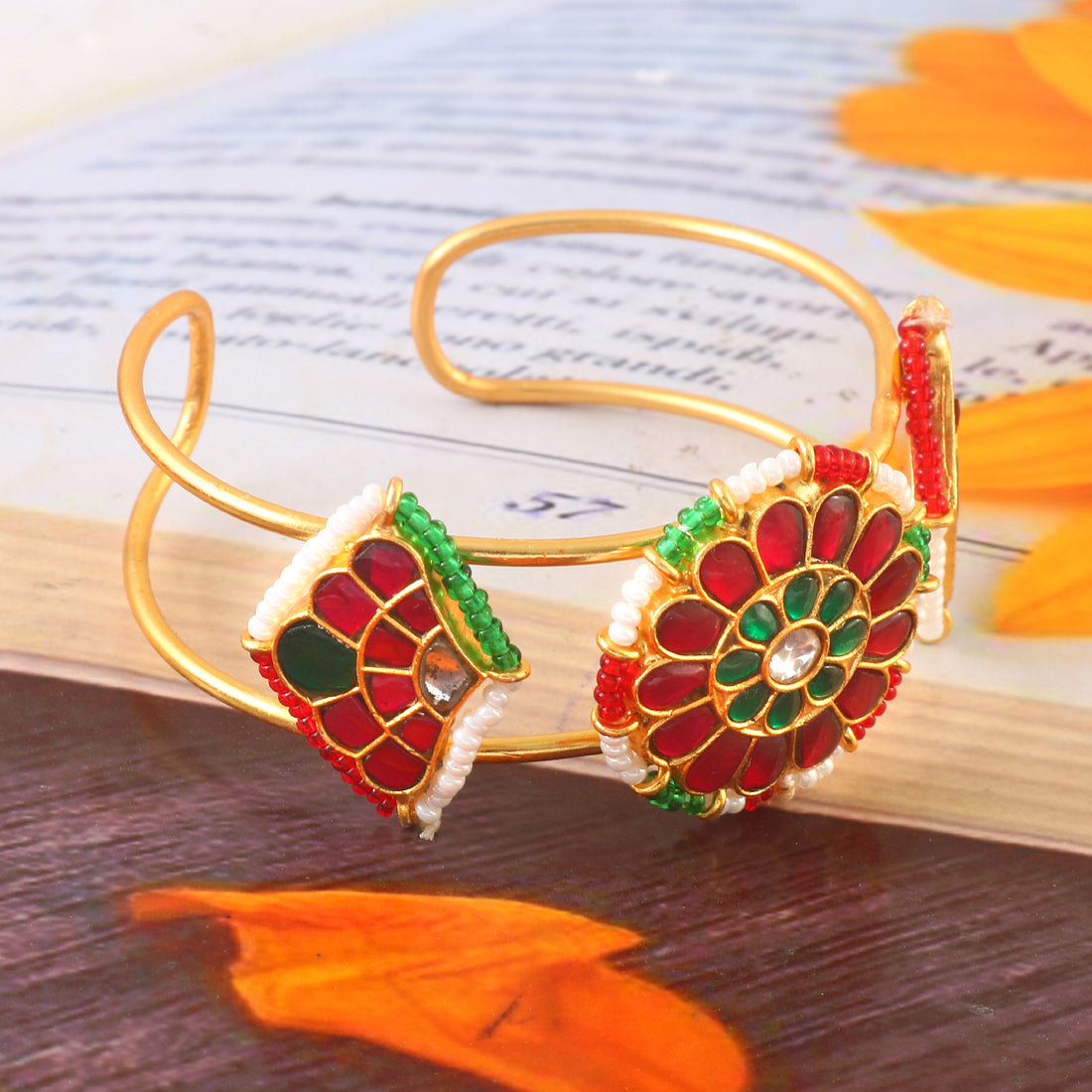 Traditional Bridal Kundan Bangles in Gold with Clear Stone Accents