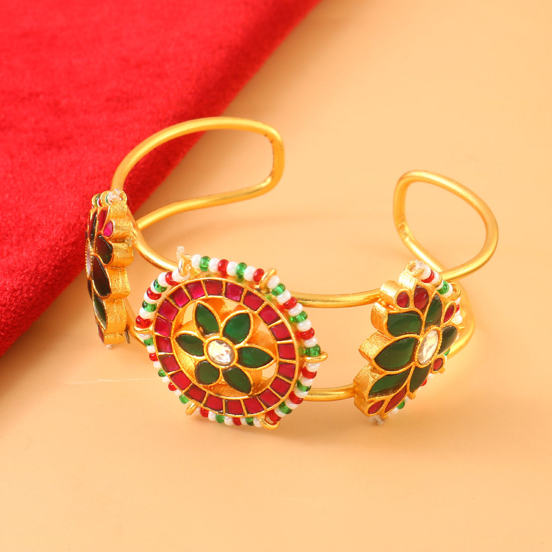 Kundan Bangles with Green and Red Gemstone Accents