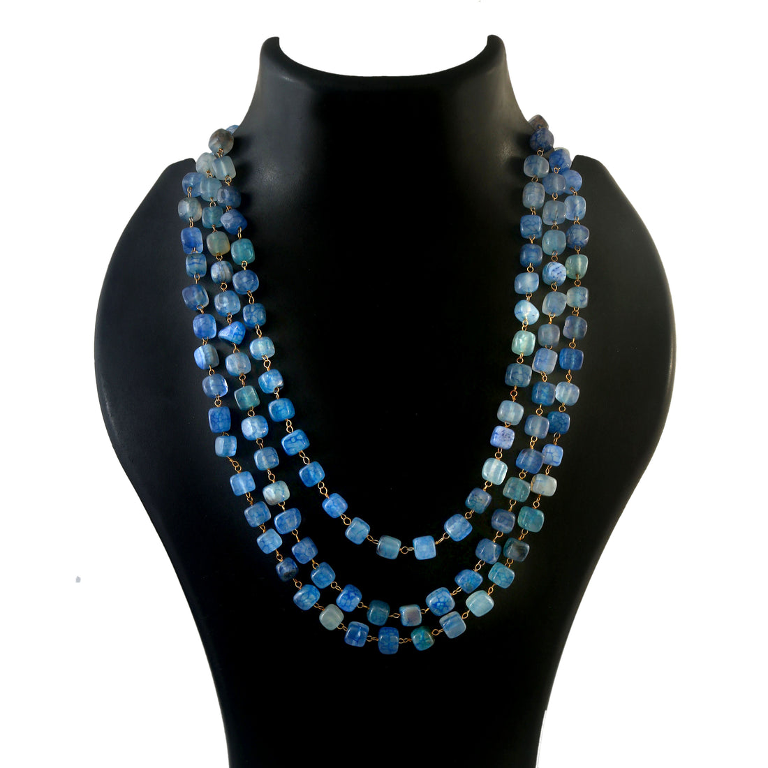 3 Layer Blue Kundan Beads Necklace