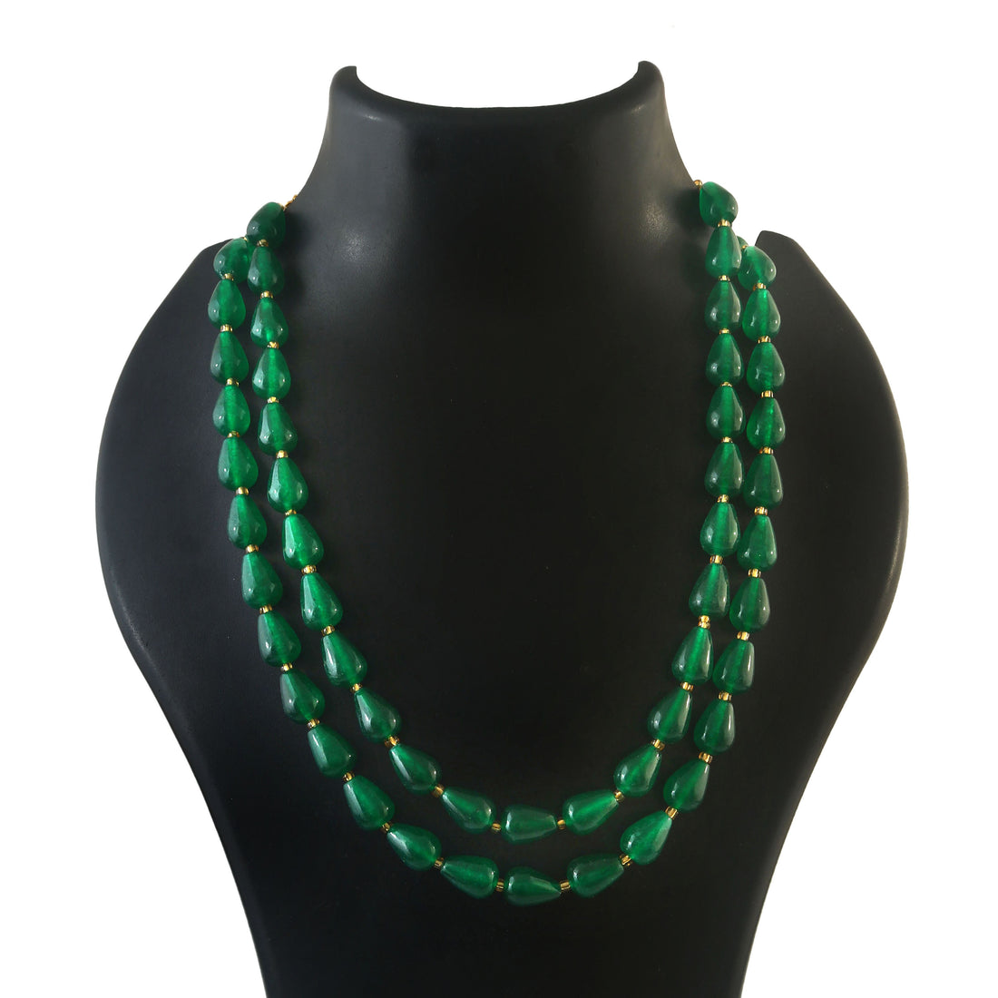 Green and Gold Kundan Beads Necklace with Layered Bead Strands