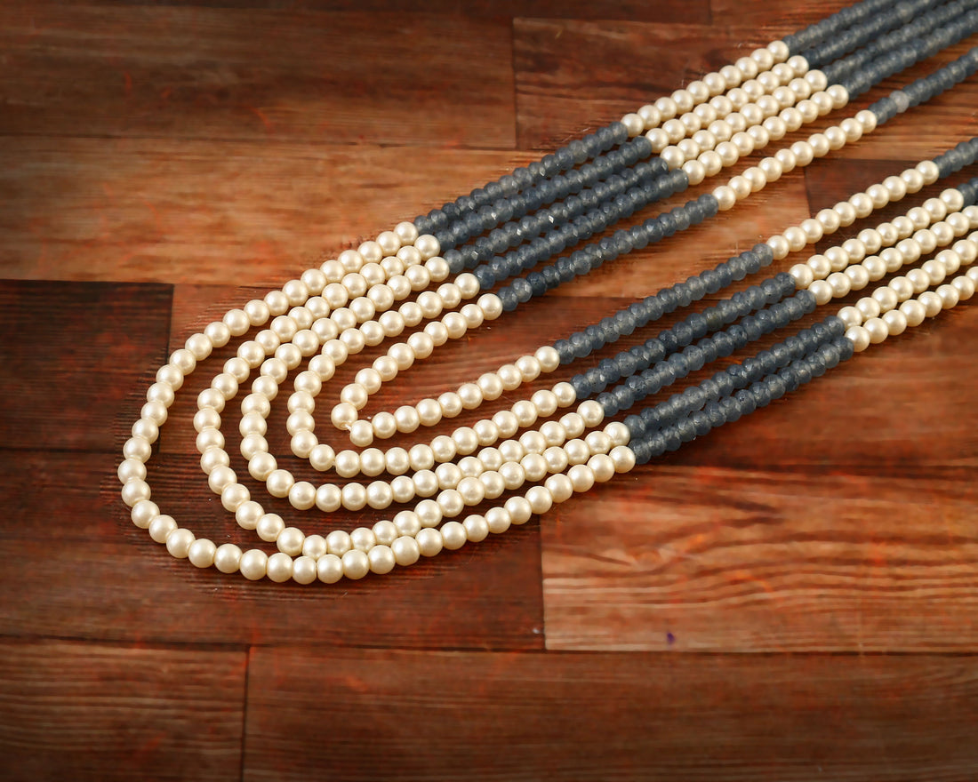 Blue and Pearl Kundan Beads Necklace