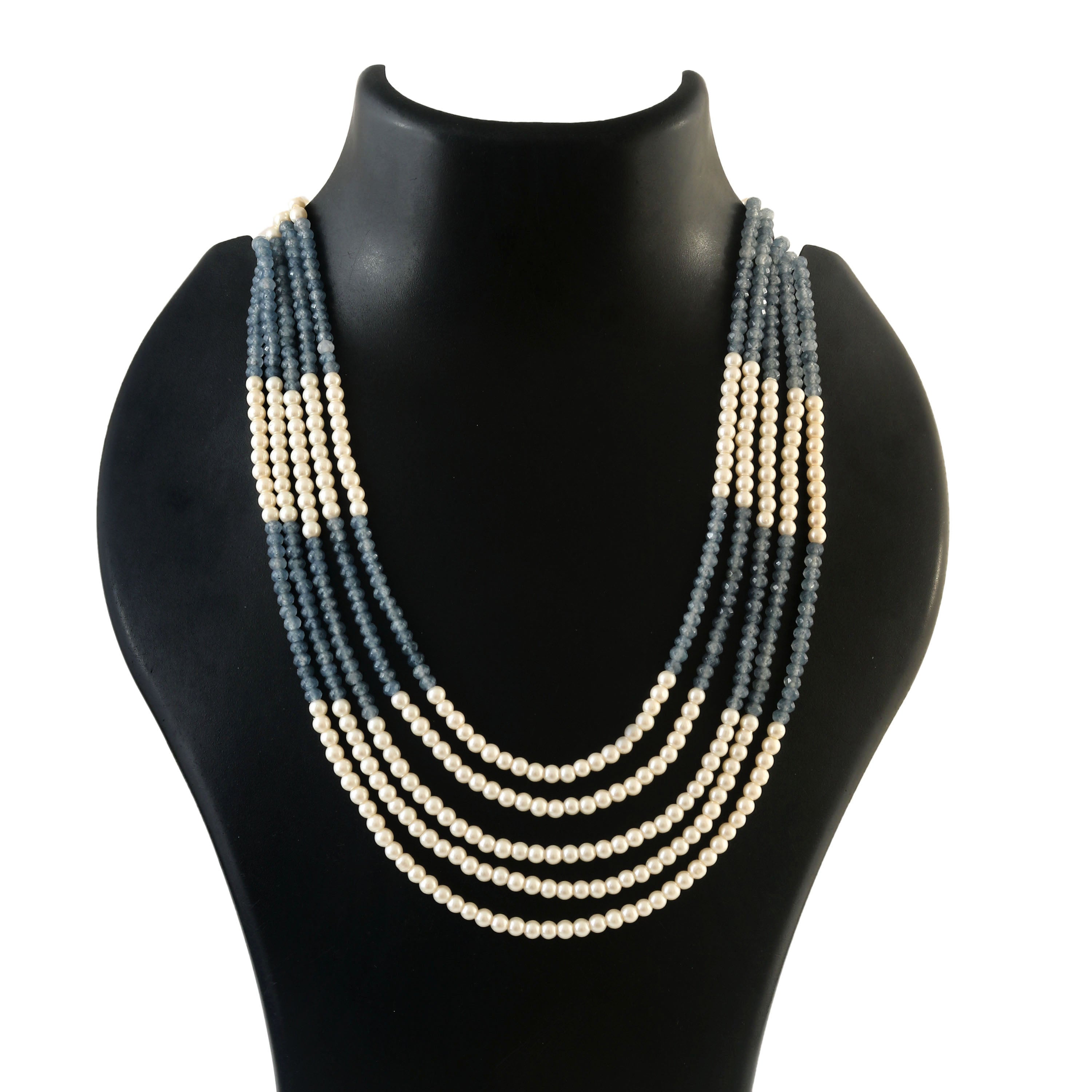 Blue and Pearl Kundan Beads Necklace