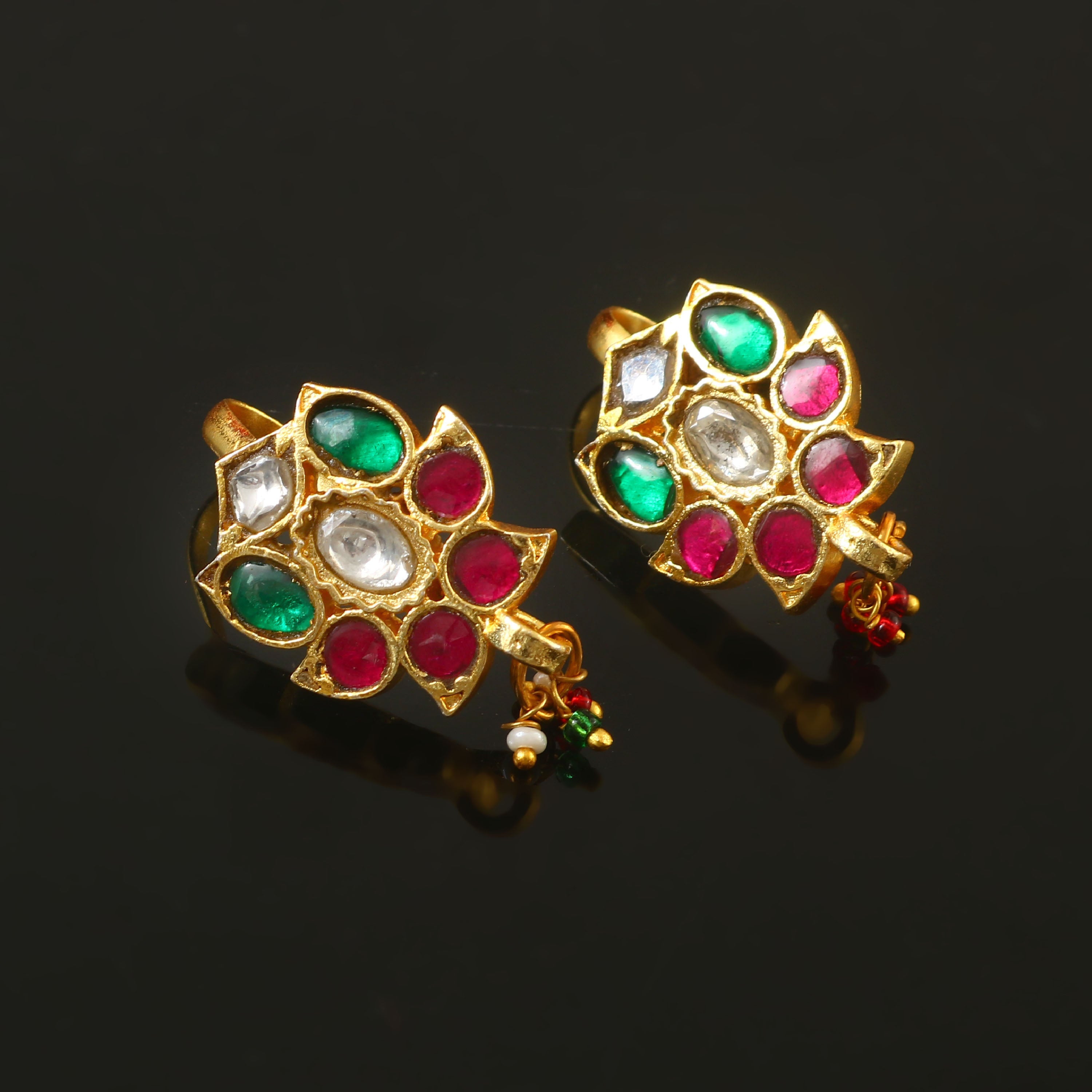 BER-115 - Jadau Kundan Bugadi Earring  with Emerald