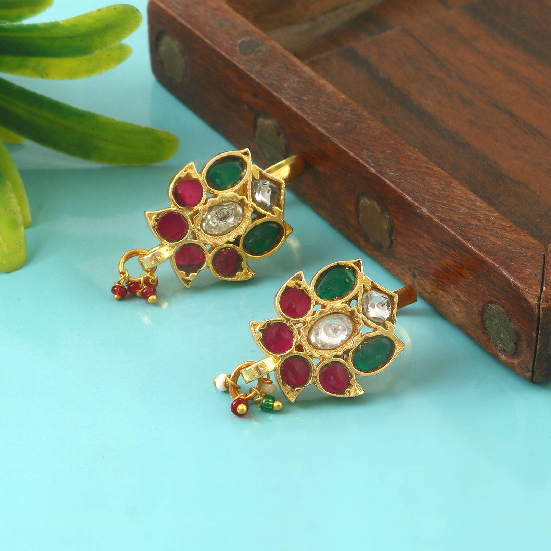 BER-115 - Jadau Kundan Bugadi Earring  with Emerald