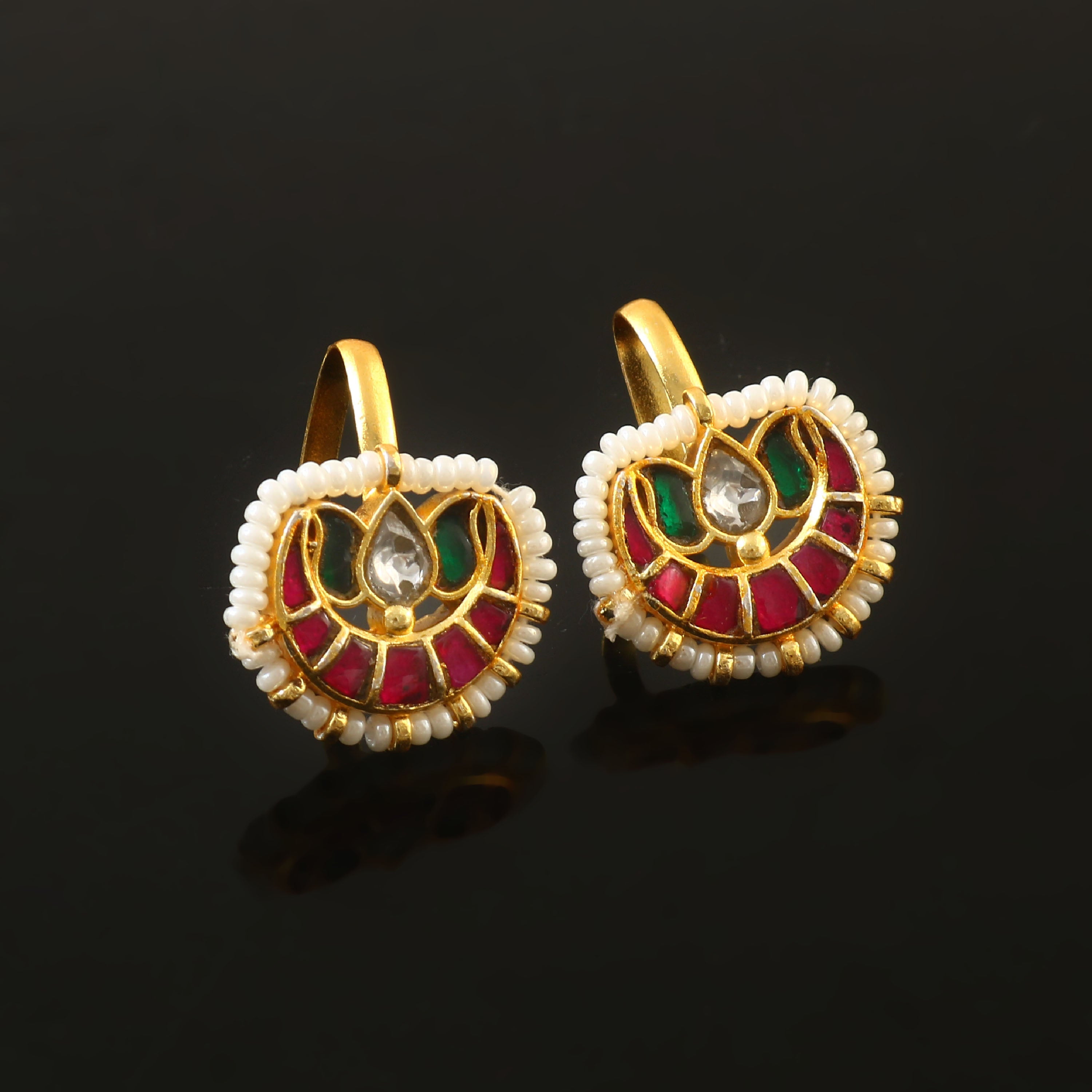 BER-116 - Jadau Kundan Bugadi  Earring with Emerald