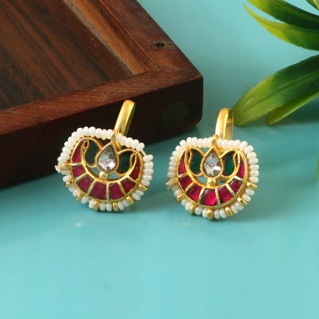 BER-116 - Jadau Kundan Bugadi  Earring with Emerald