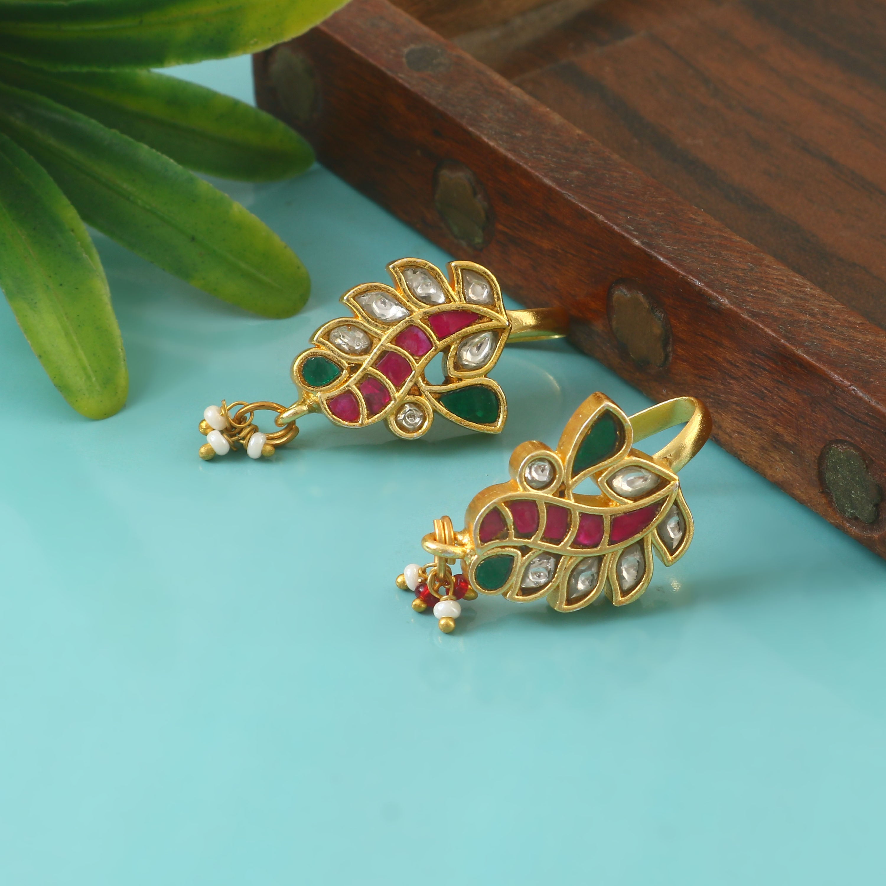 BER-117 - Jadau Kundan Bugadi  Earring with Emerald