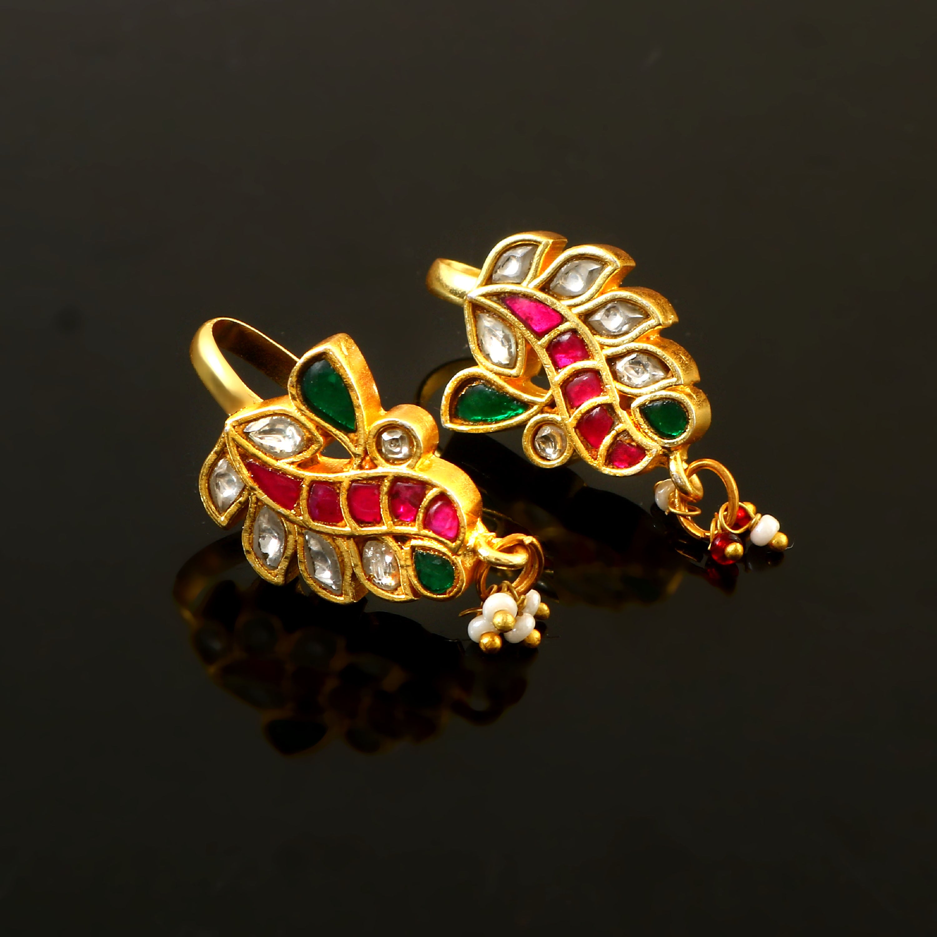 BER-117 - Jadau Kundan Bugadi  Earring with Emerald