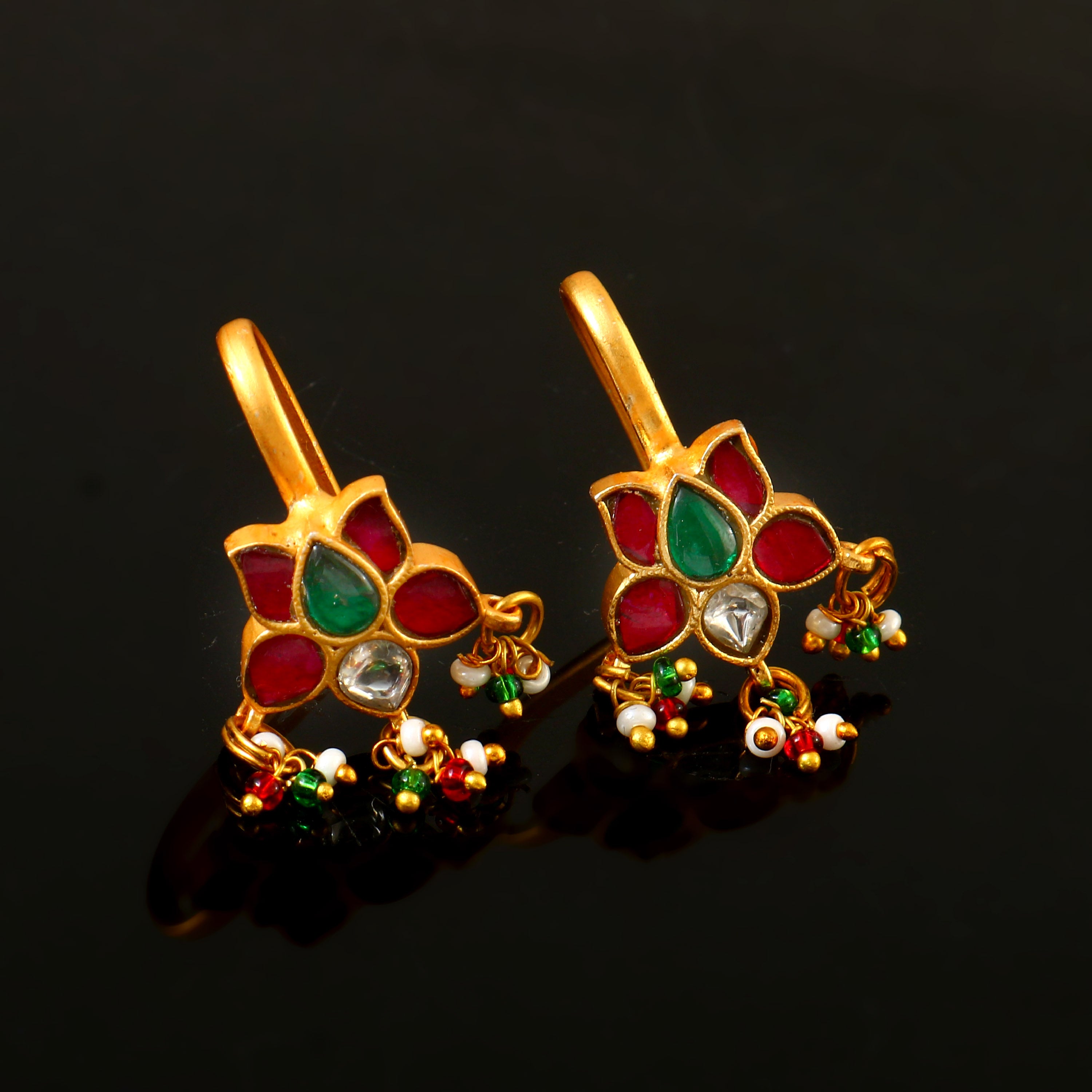 BER-118 - Jadau Kundan Bugadi Earring with Emerald