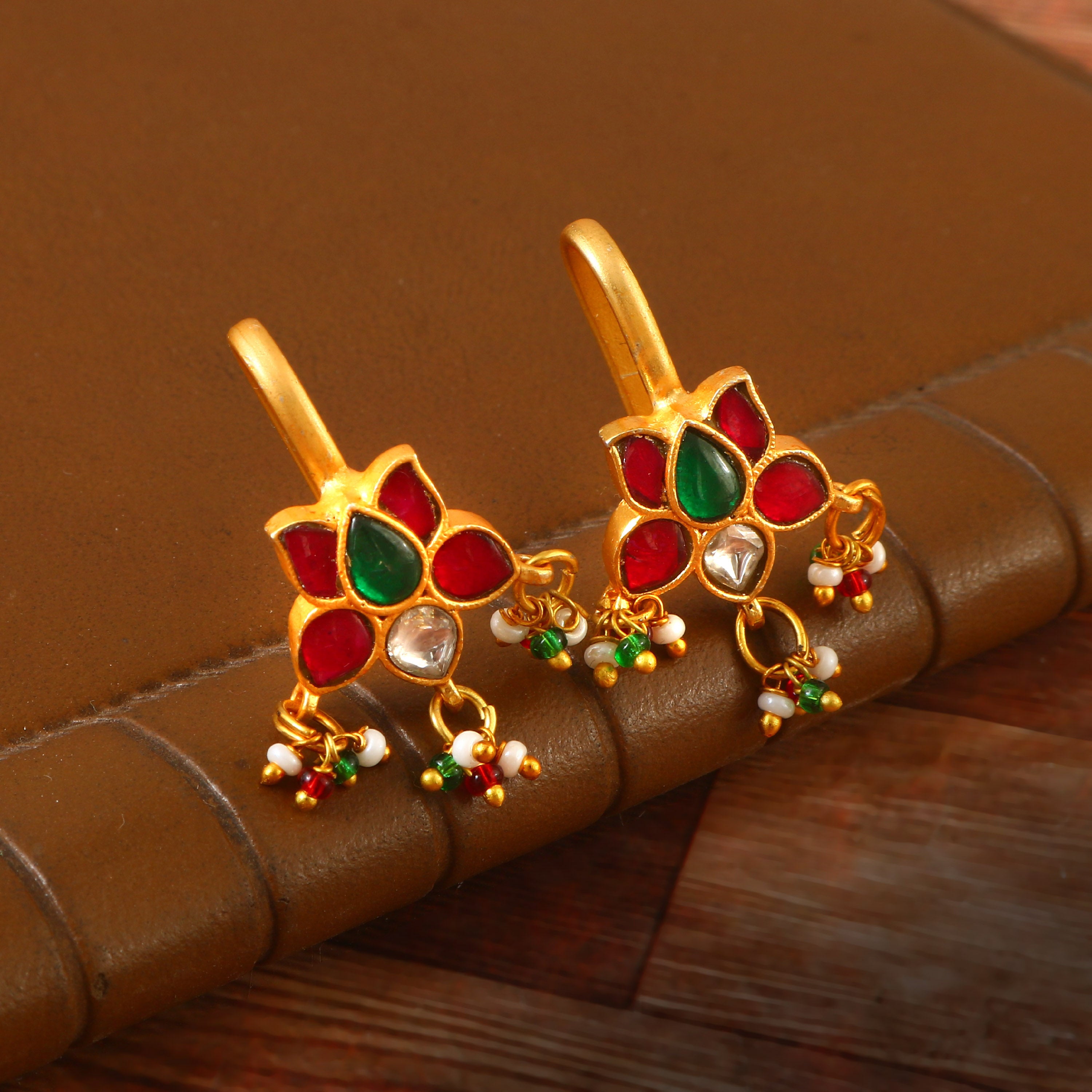 BER-118 - Jadau Kundan Bugadi Earring with Emerald