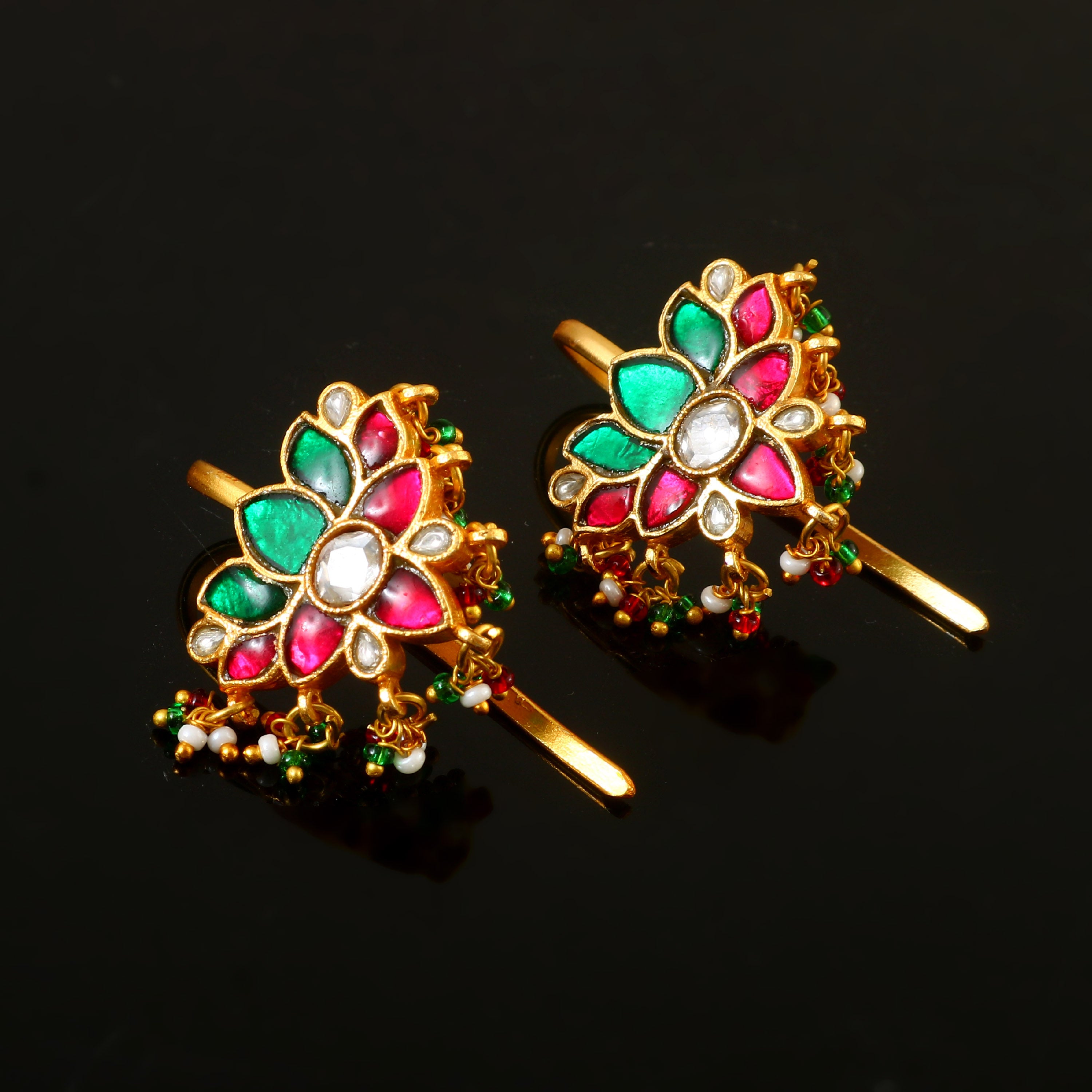 BER-119 - Jadau Kundan Bugadi Earring with Emerald