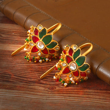BER-119 - Jadau Kundan Bugadi Earring with Emerald