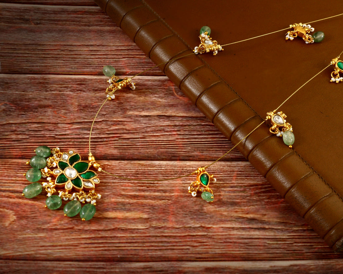 NK-111 - Green Lotus Jadau Kundan Necklace with Emerald