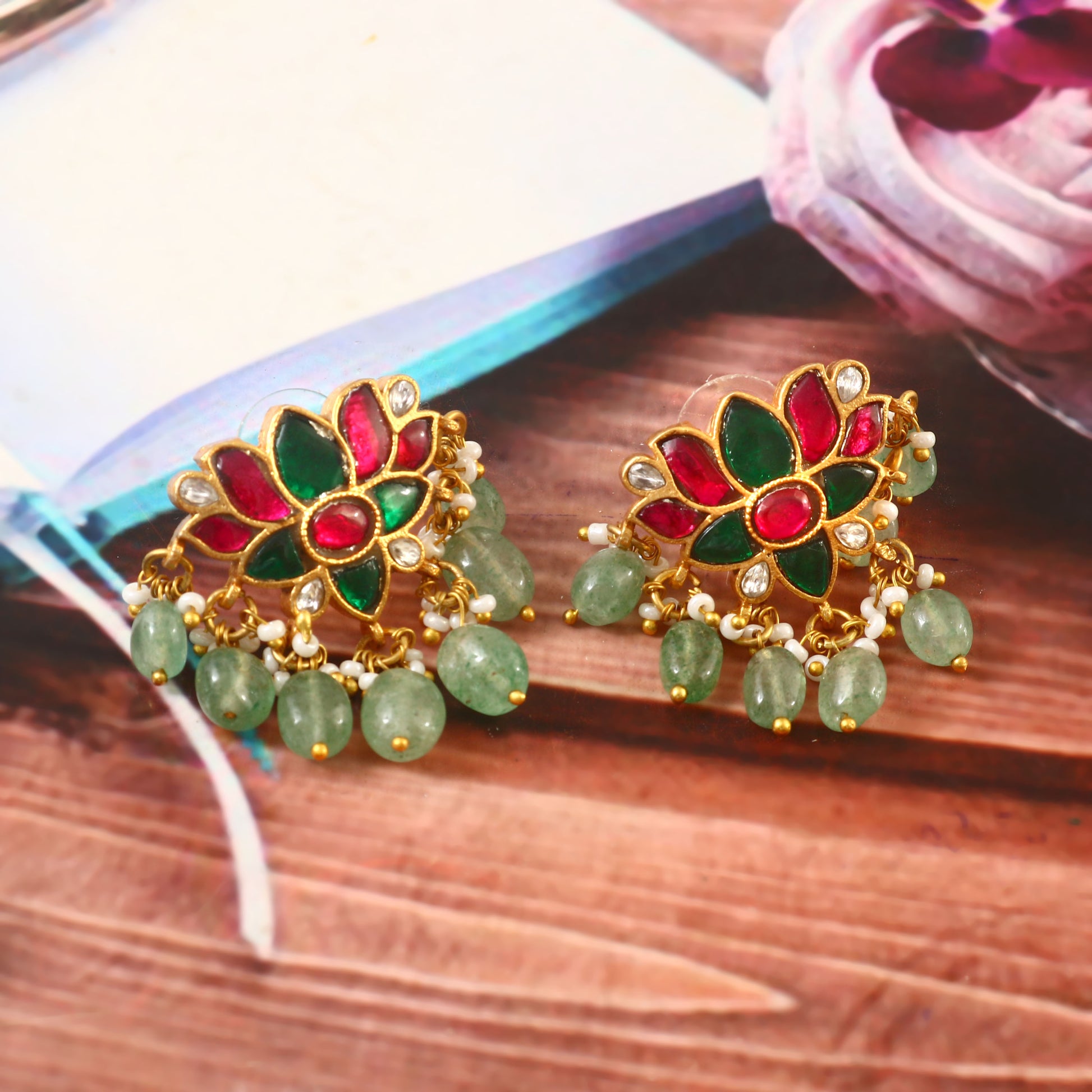 Handmade Bridal Kundan Stud Earrings for Ethnic Wear