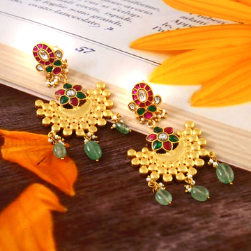 Gold Kundan Earrings with Colorful Enamel and Bead Tassels