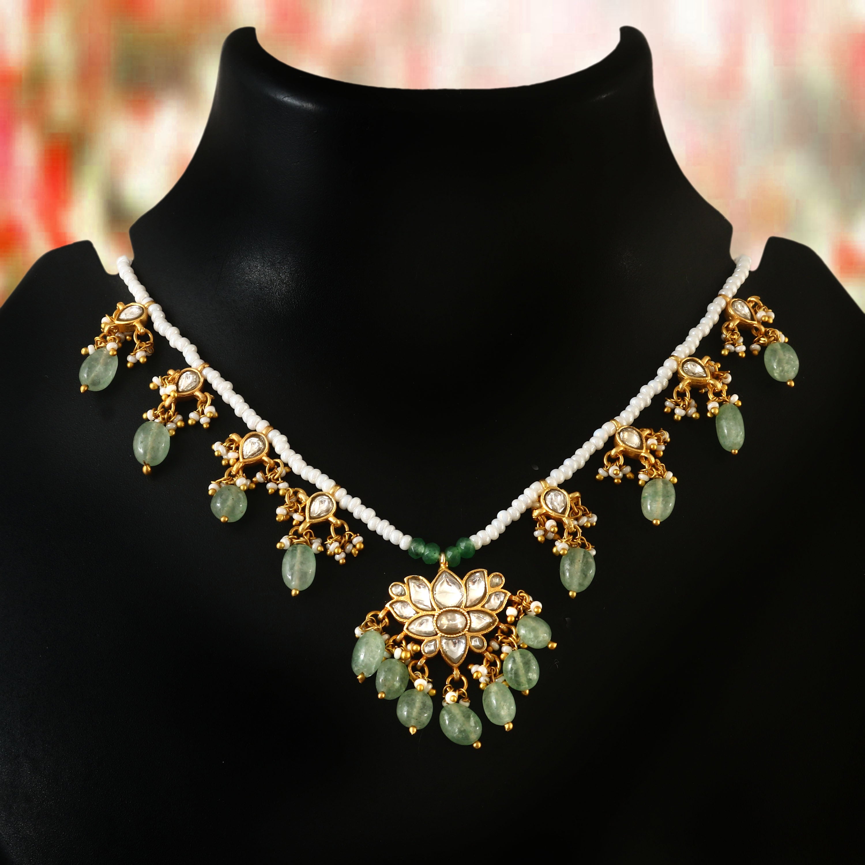 NK-160- Jadau Kundan Necklace with Emerald