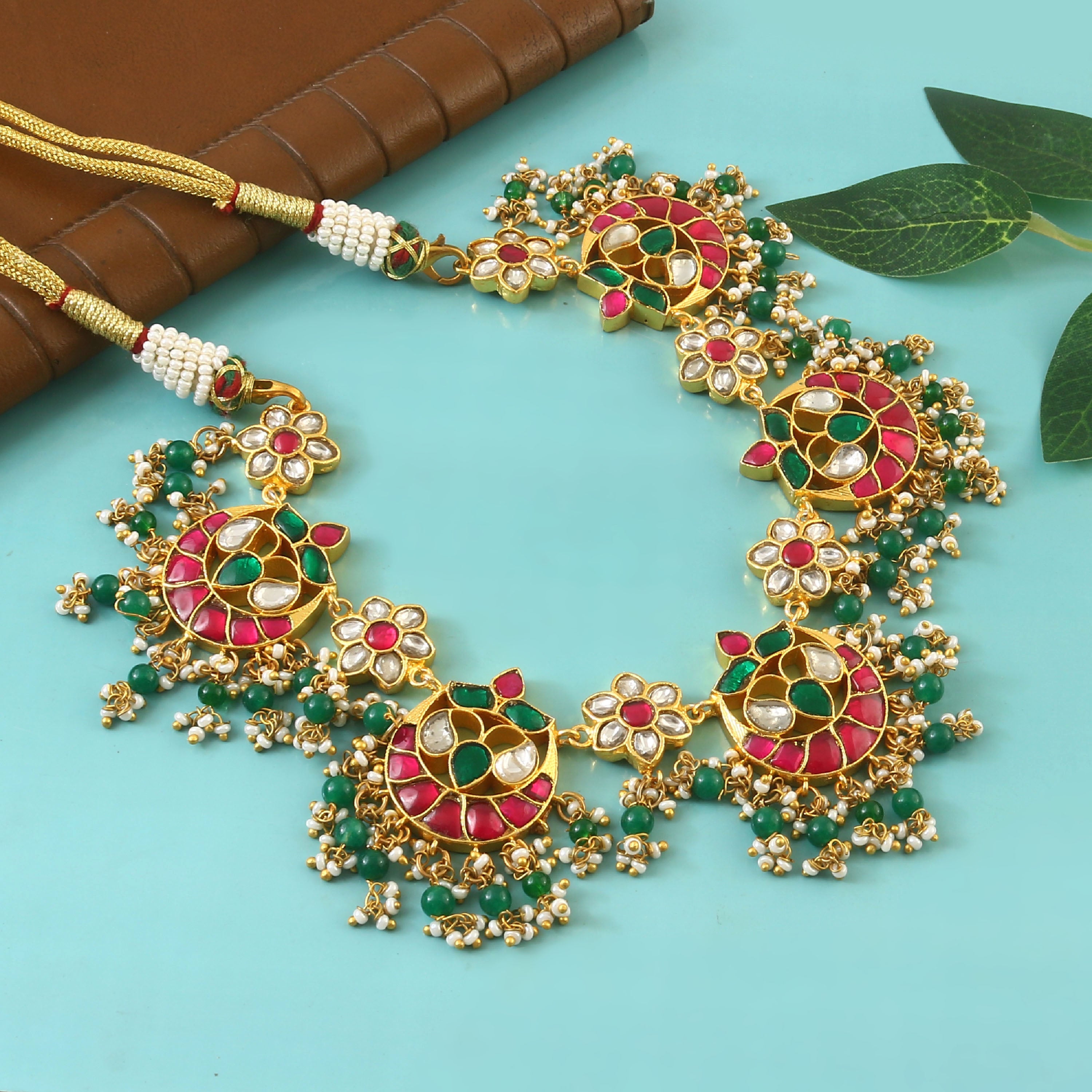 NK-222 - Jadau Kundan Necklace with Emerald