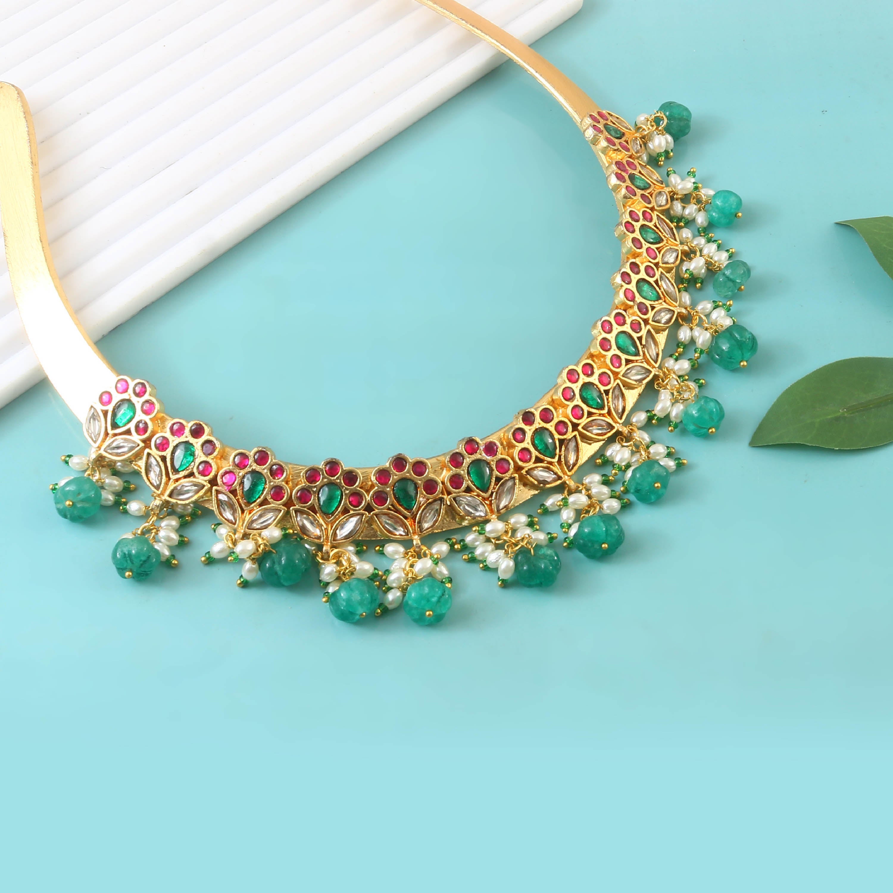 NK-249 - Jadau Kundan Necklace with Emerald