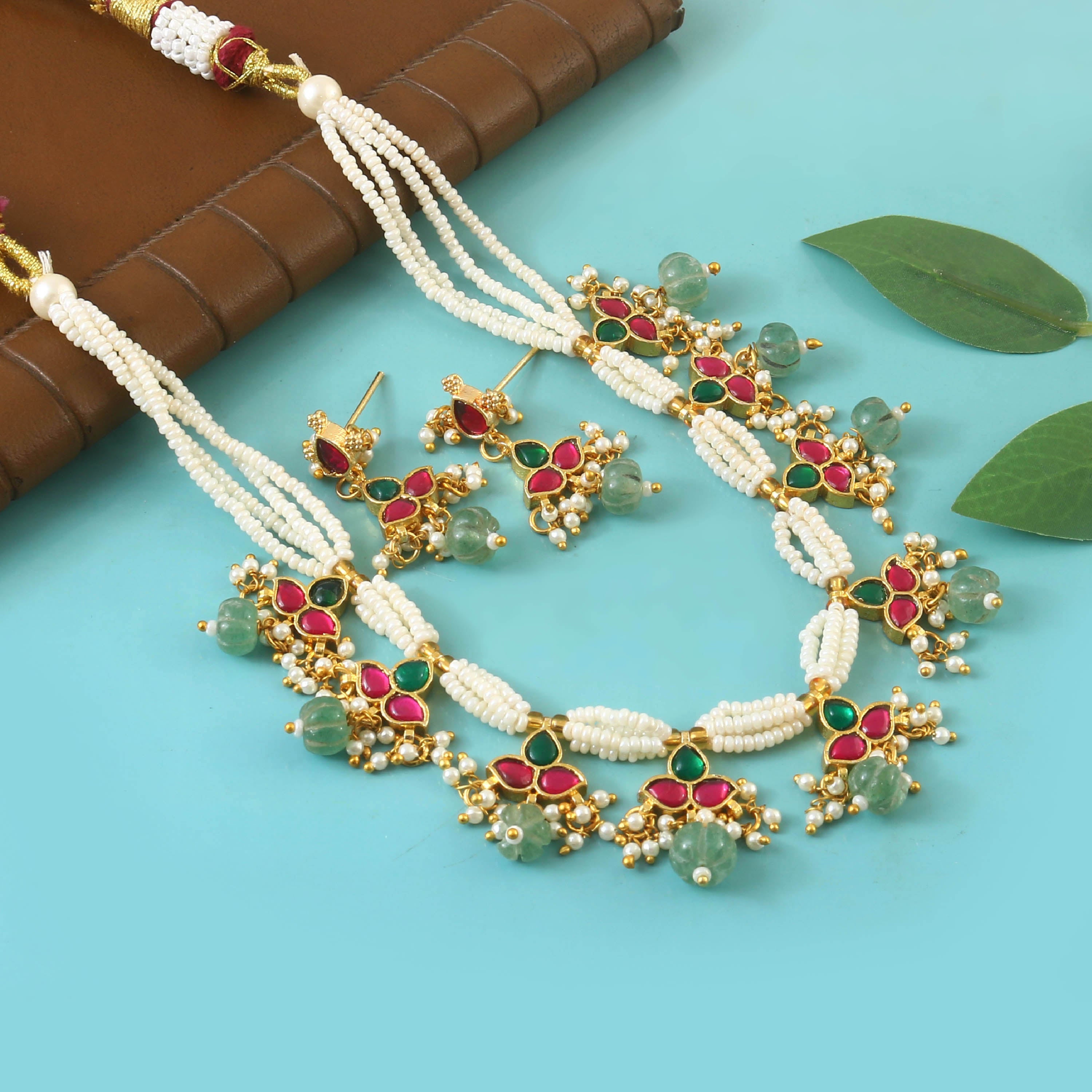 NK-258 - Jadau Kundan Necklace with Emerald