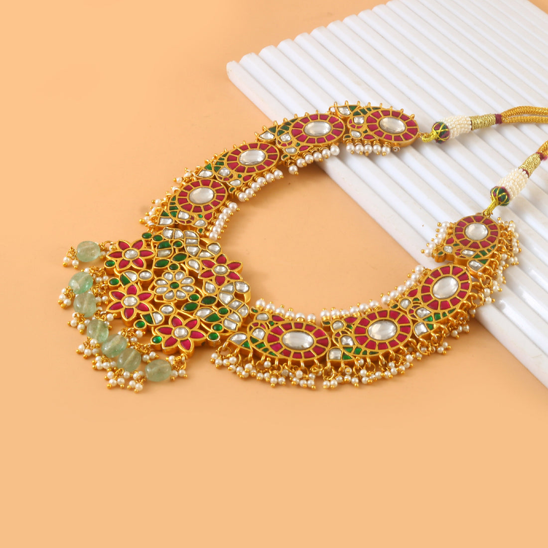 Traditional Jadau Kundan Necklace Set with Matching Earrings