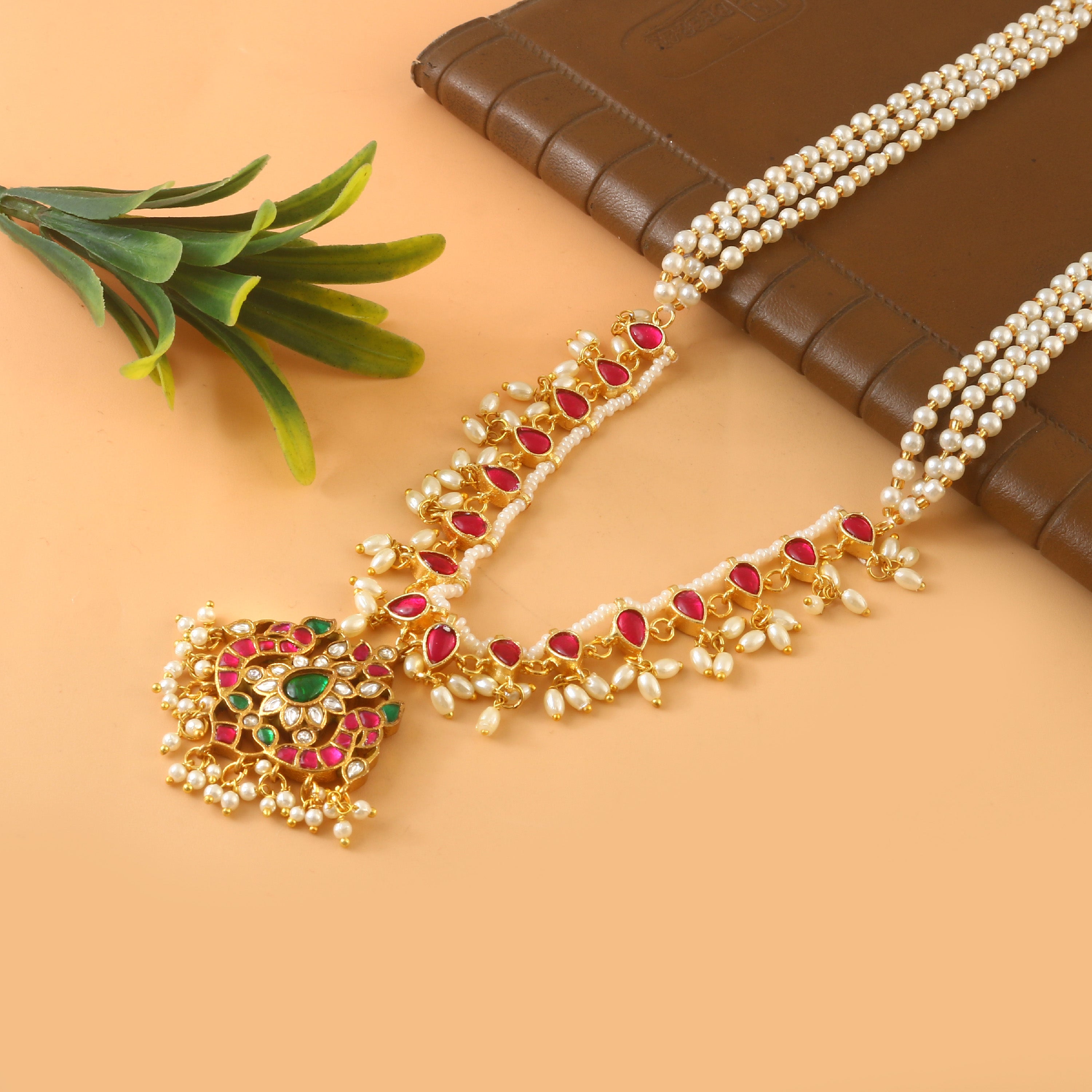NK-292- Jadau Kundan Necklace with Emerald