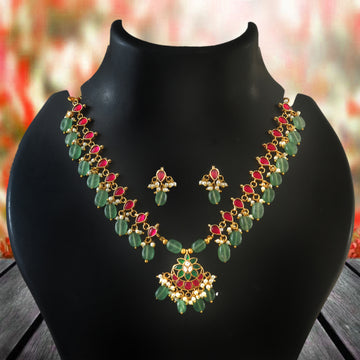 NK-293- Jadau Kundan Necklace with Emerald