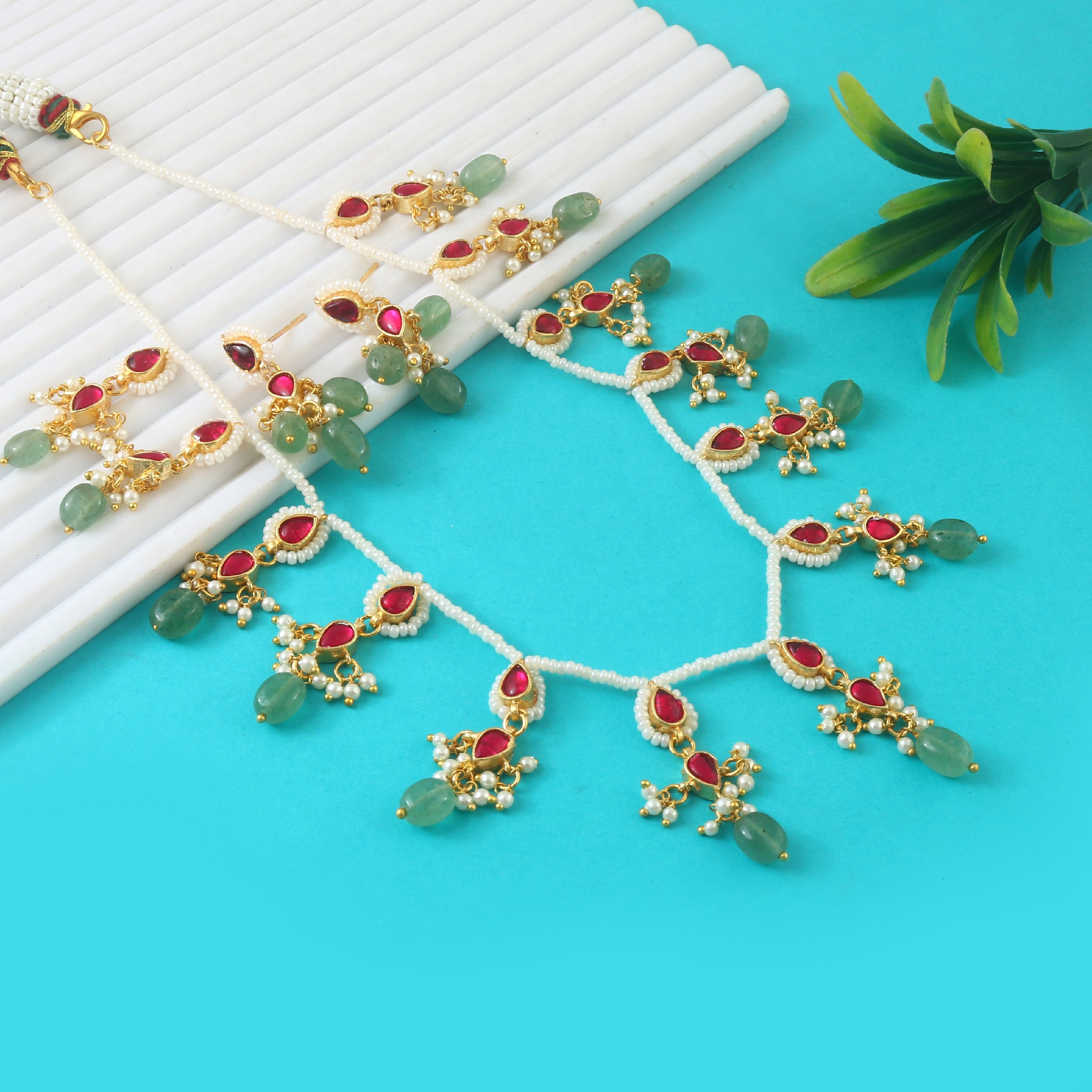 NK-298- Jadau Kundan Necklace with Emerald