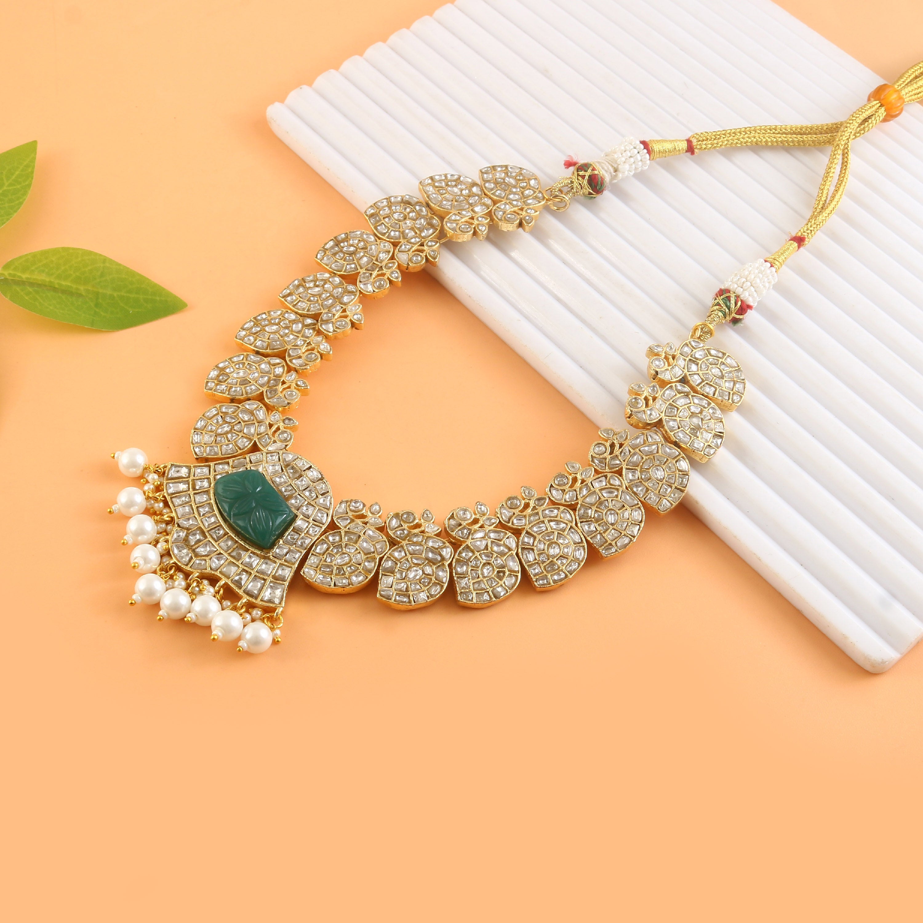 NK-305- Jadau Kundan Necklace with Emerald