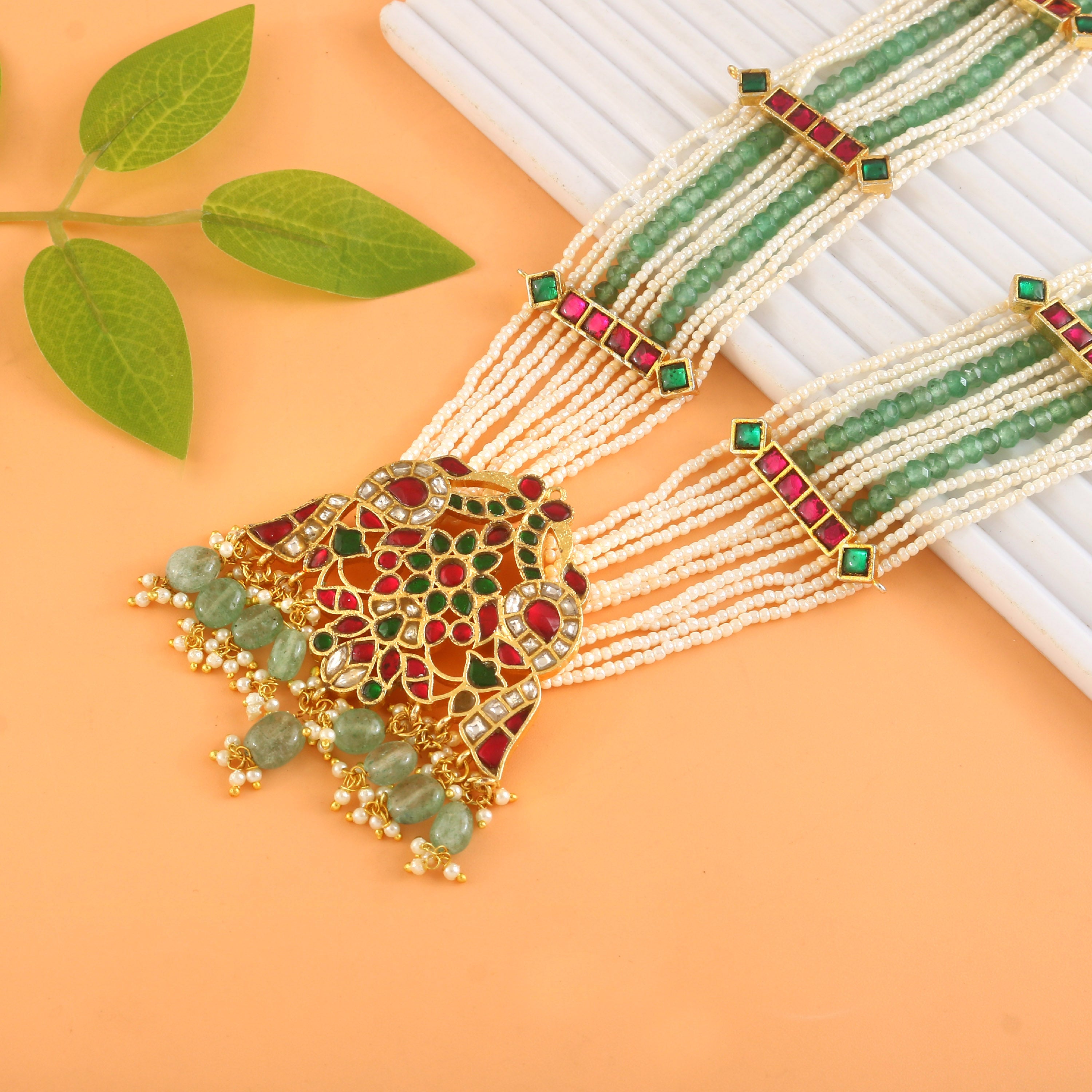 NK-307- Jadau Kundan Necklace with Emerald