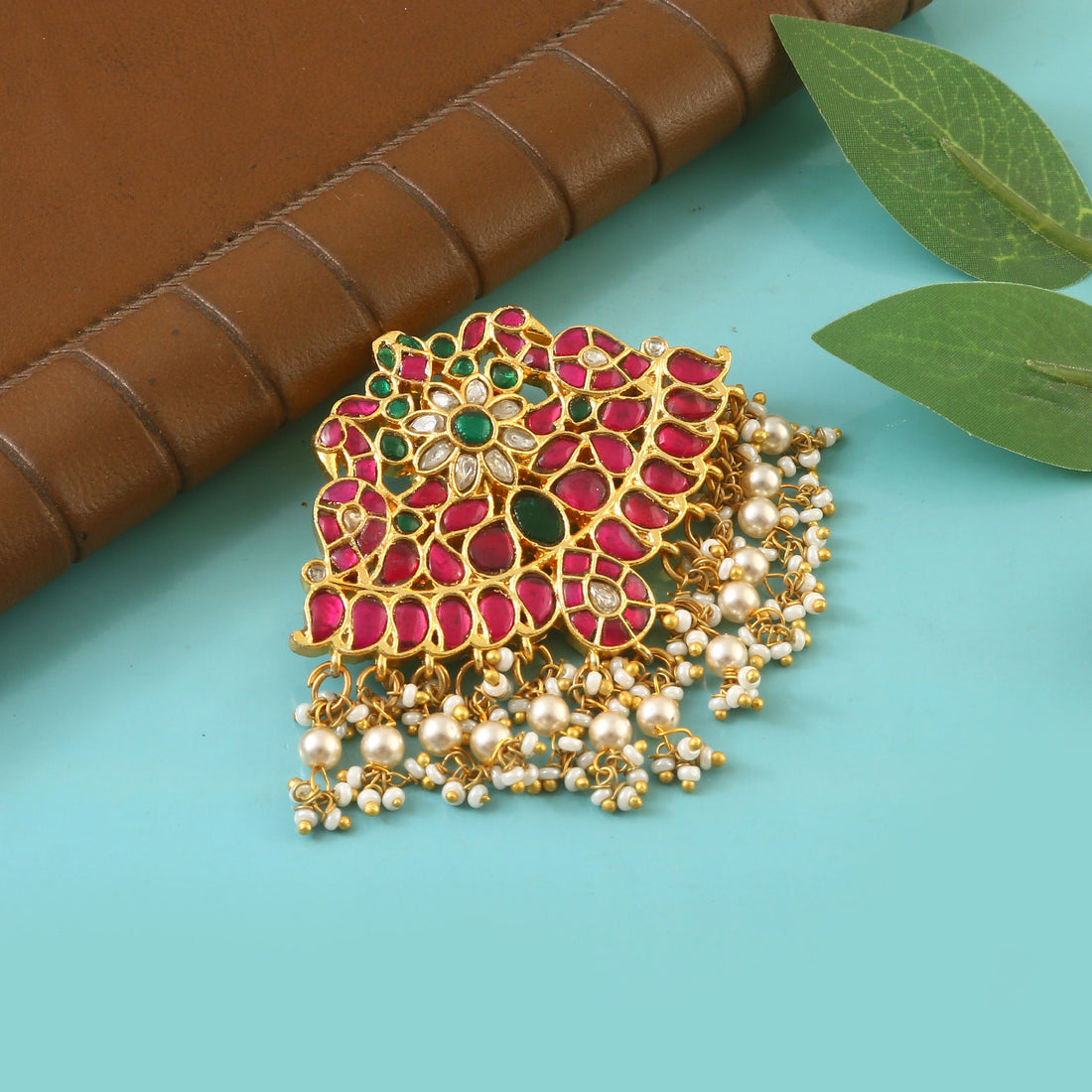 Jadau Dual Peacock Kundan Pendant​