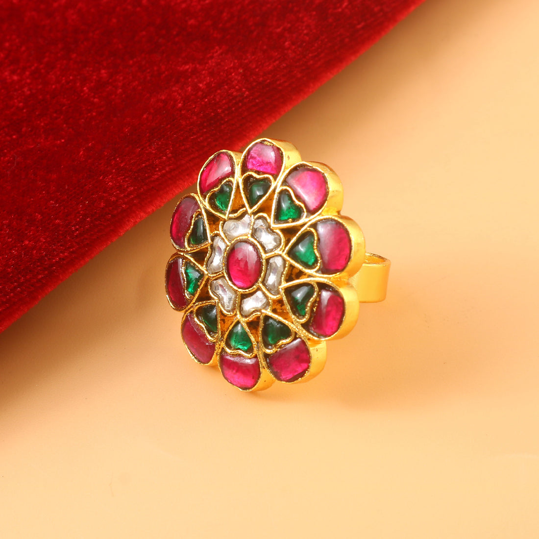 Floral-Shaped Jadau Kundan Ring