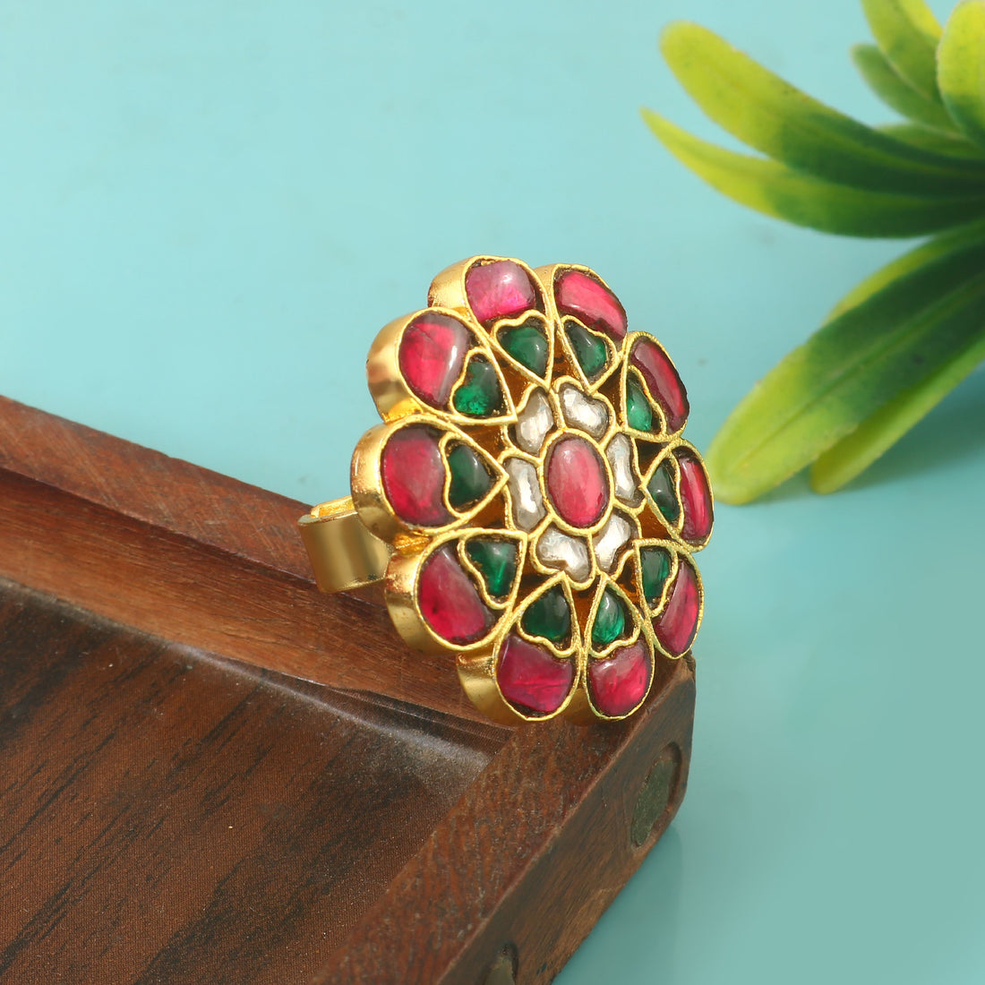 Floral-Shaped Jadau Kundan Ring