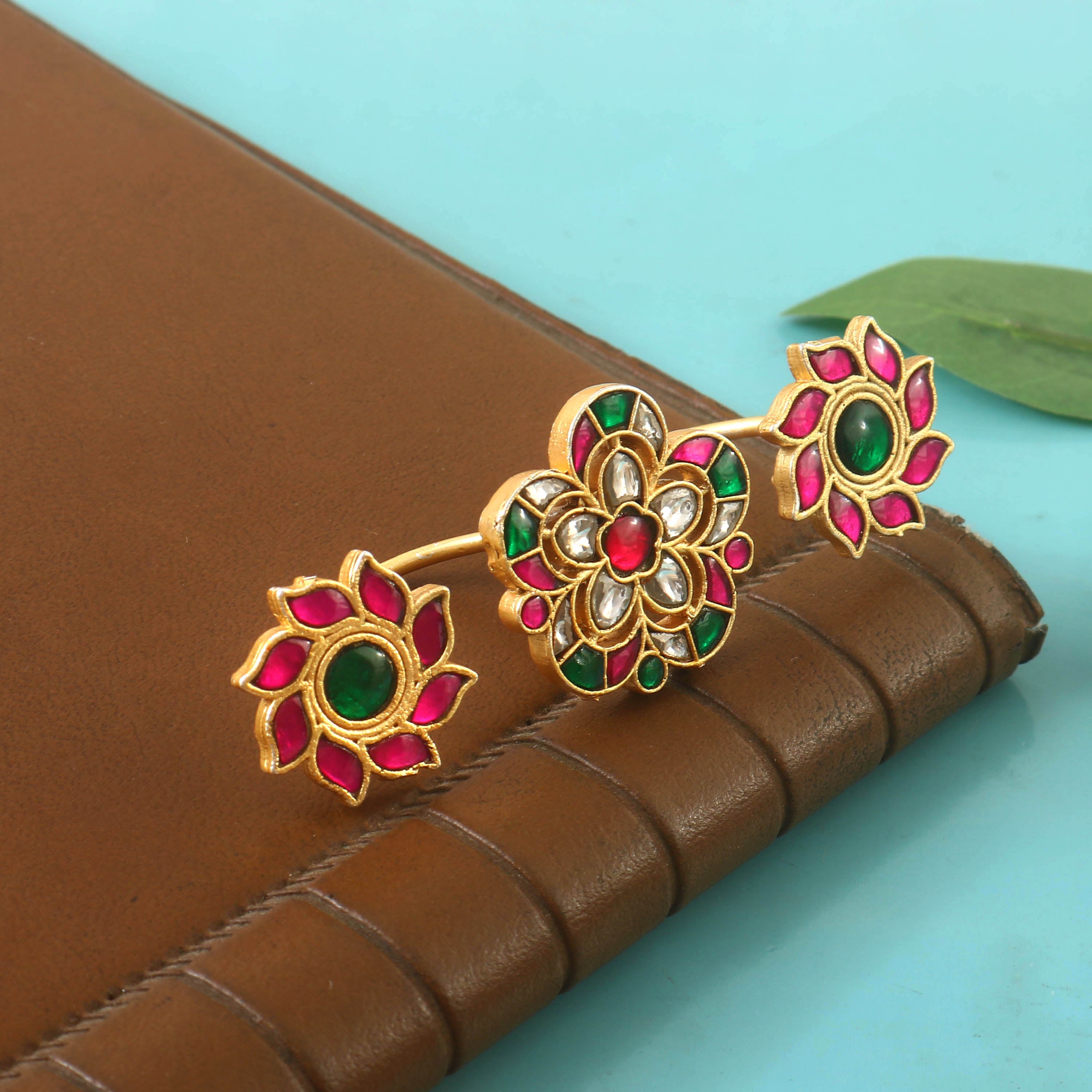Gold Plated Bridal Antique Kundan Ring