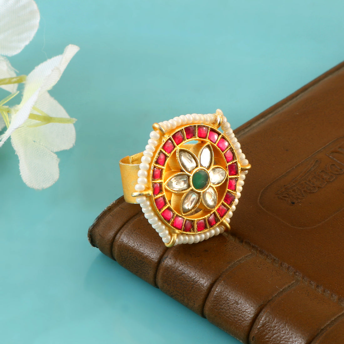 Statement Kundan Rings Featuring Red Kundan Stones and Ornate Gold Work